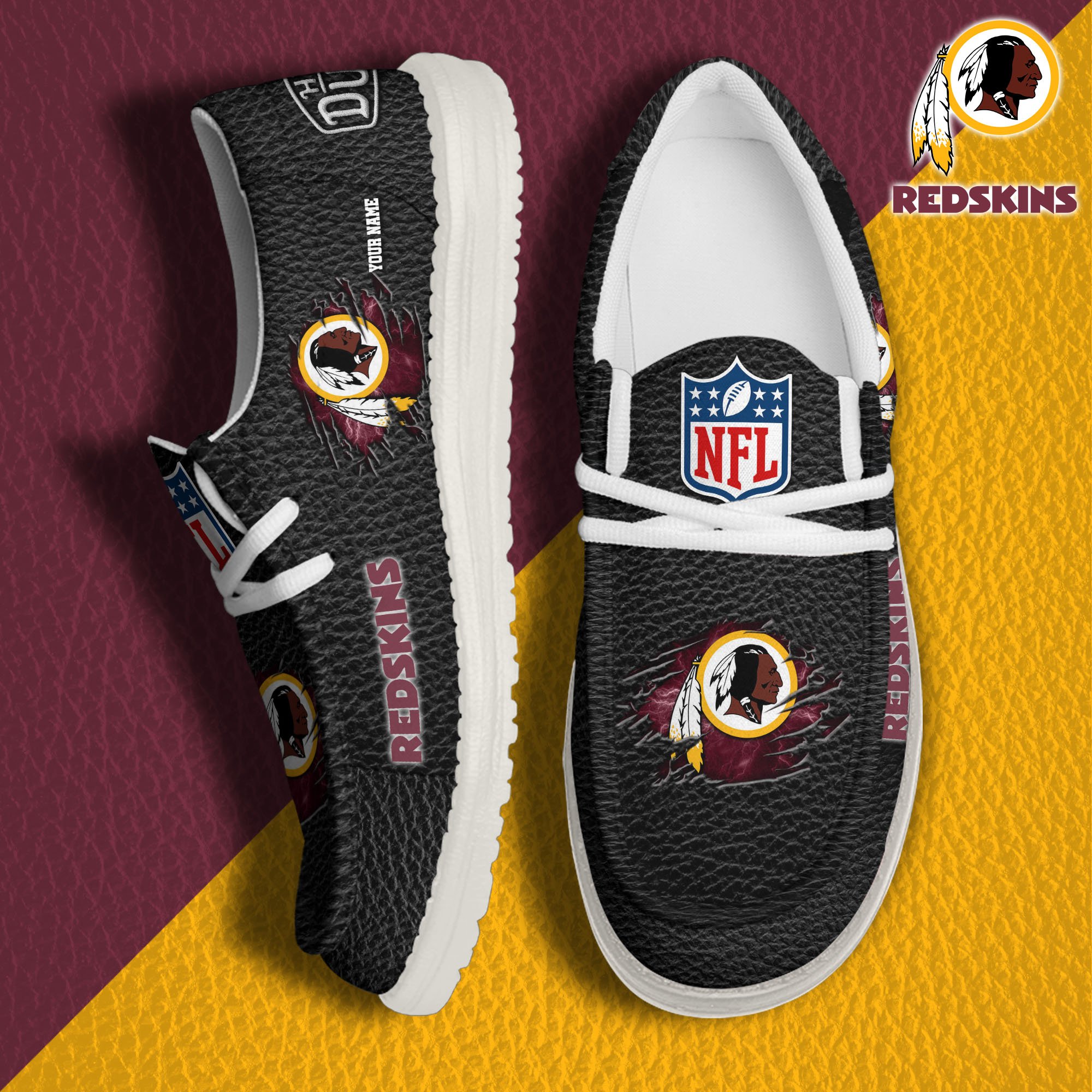 JWFancy Washington Redskins Hey Dude Shoes Wally Men's Lace Up Loafers Comfortable For Men And Women