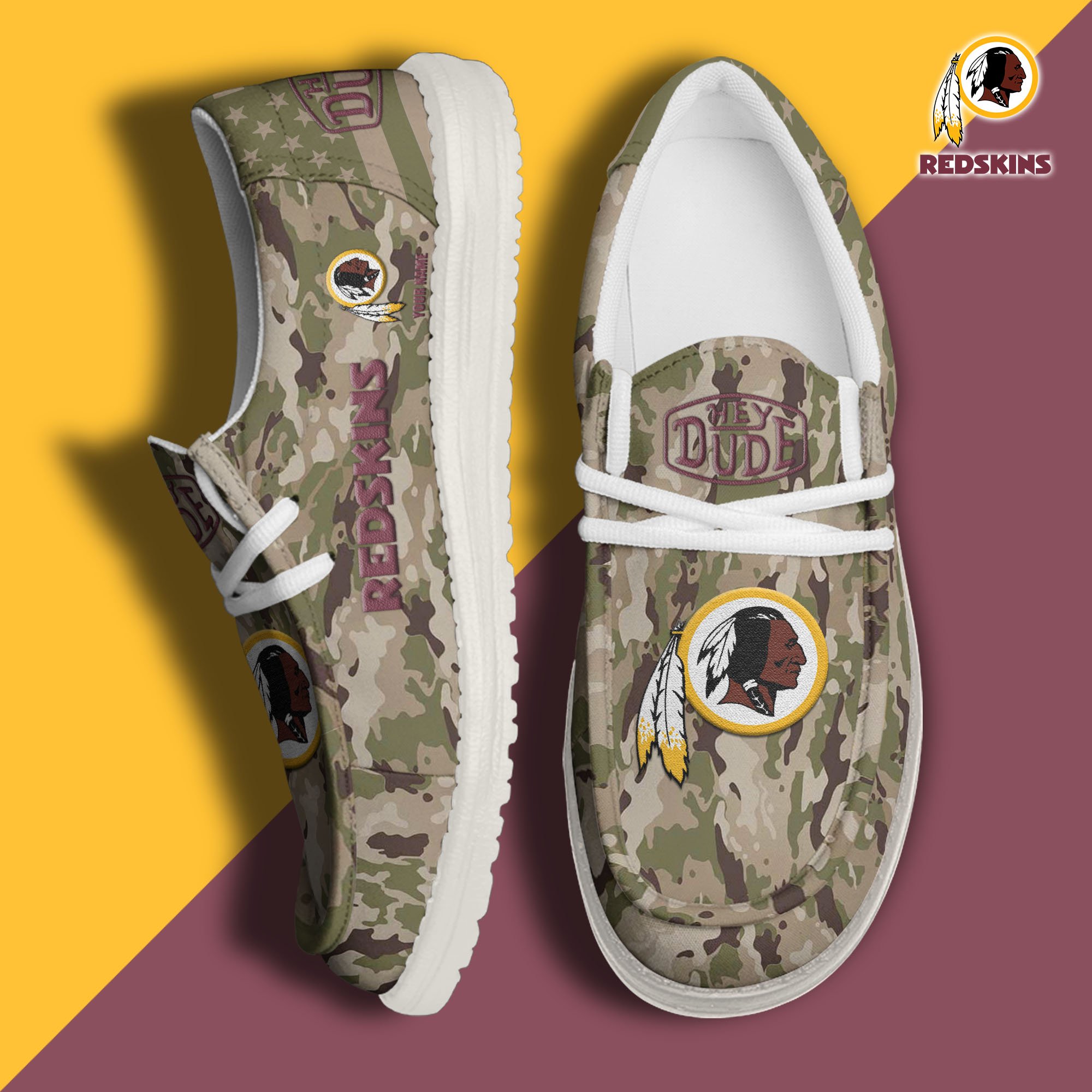 JWFancy Washington Redskins Hey Dude Shoes Wally Men's Lace Up Loafers Comfortable For Men And Women