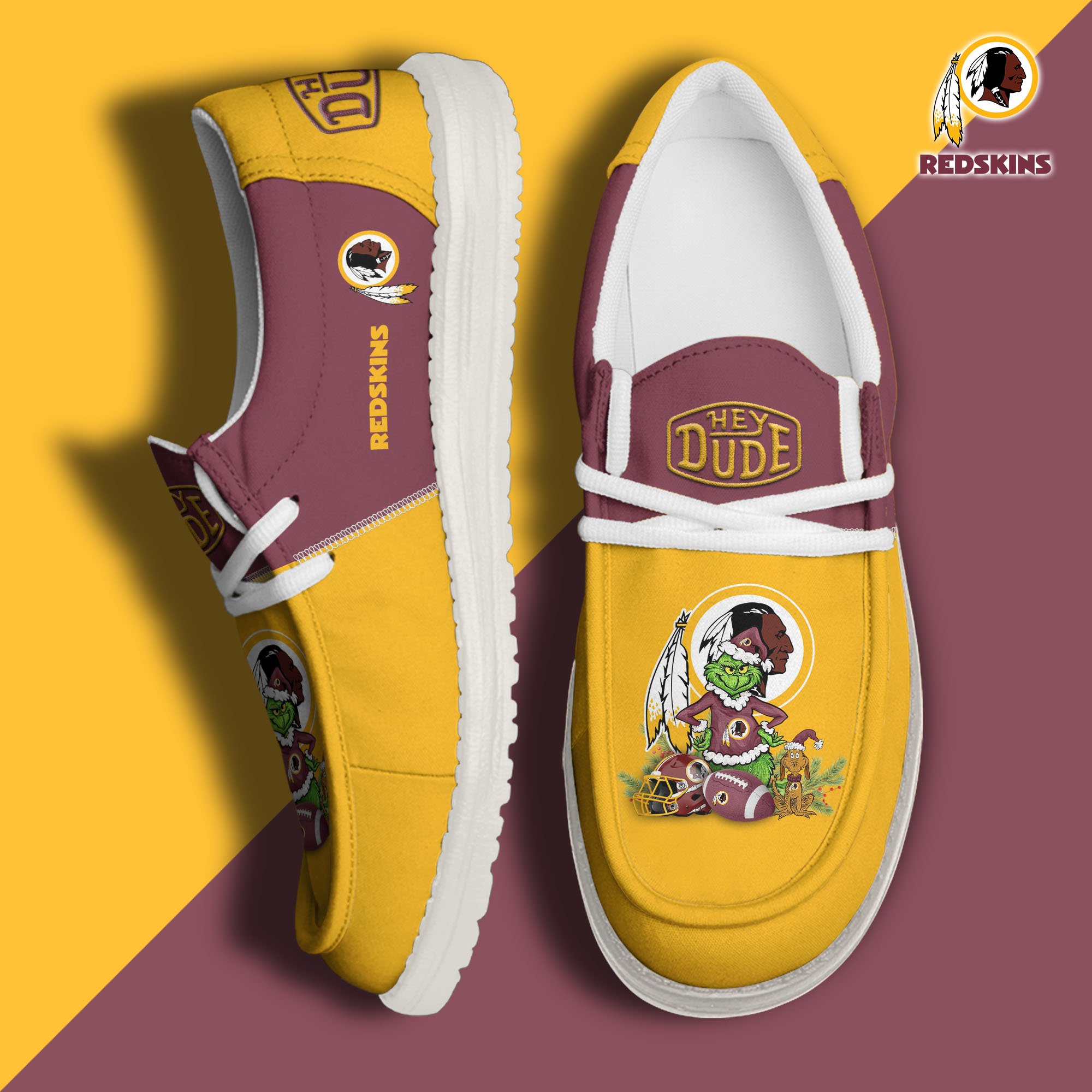 JWFancy Washington Redskins Hey Dude Shoes Wally Men's Lace Up Loafers Comfortable For Men And Women