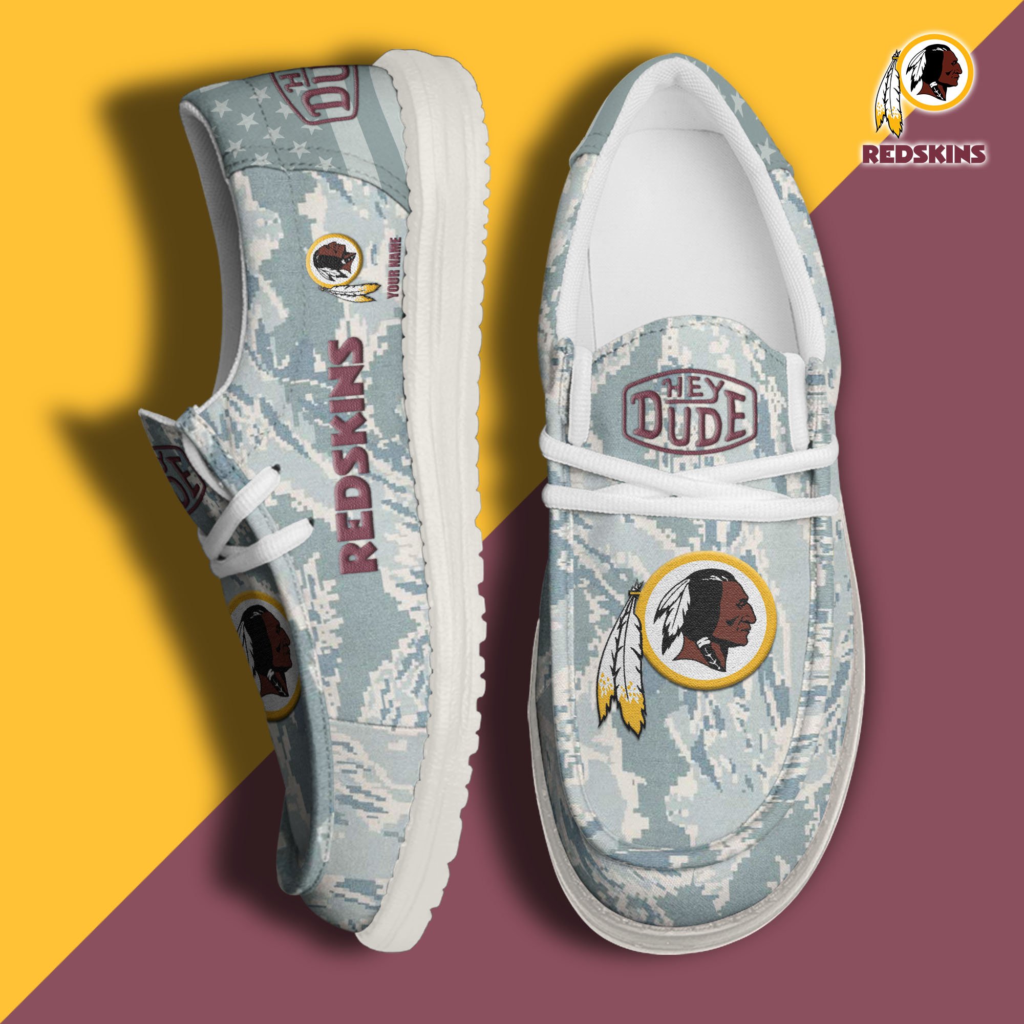 JWFancy Washington Redskins Hey Dude Shoes Wally Men's Lace Up Loafers Comfortable For Men And Women
