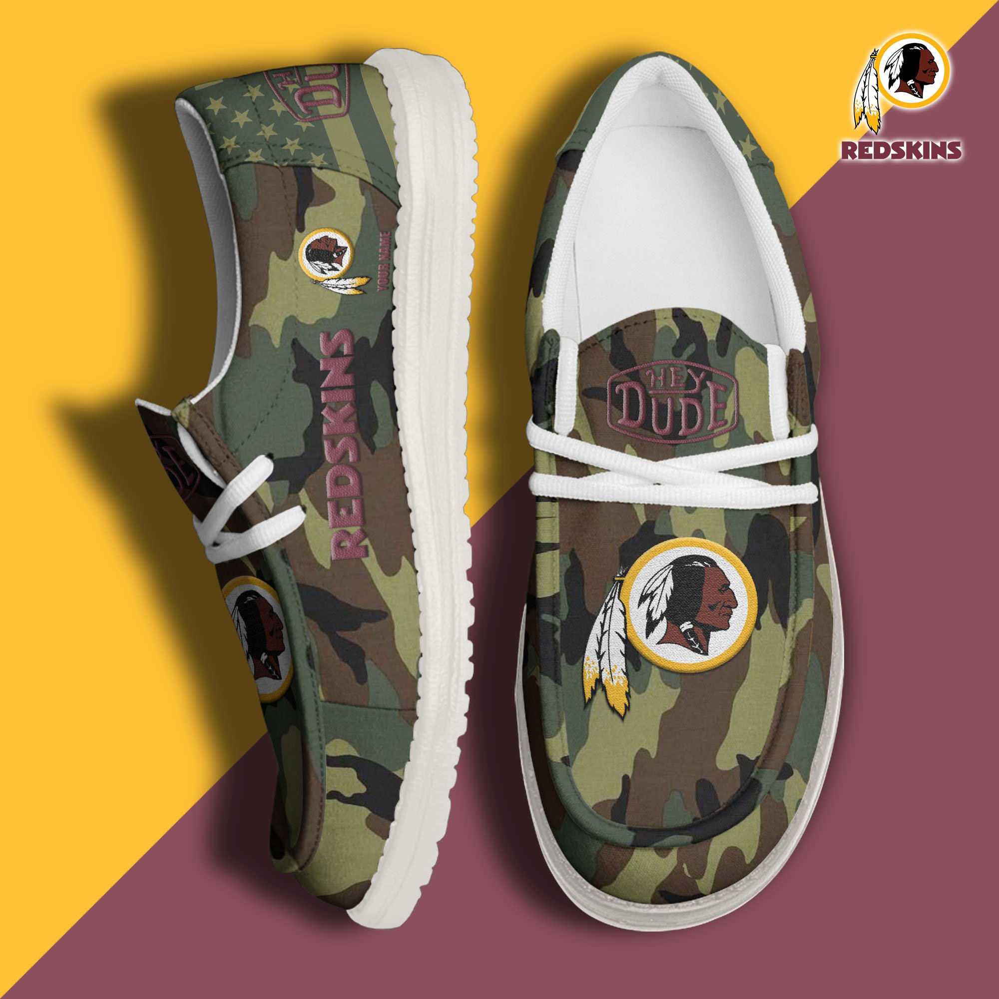 JWFancy Washington Redskins Hey Dude Shoes Wally Men's Lace Up Loafers Comfortable For Men And Women