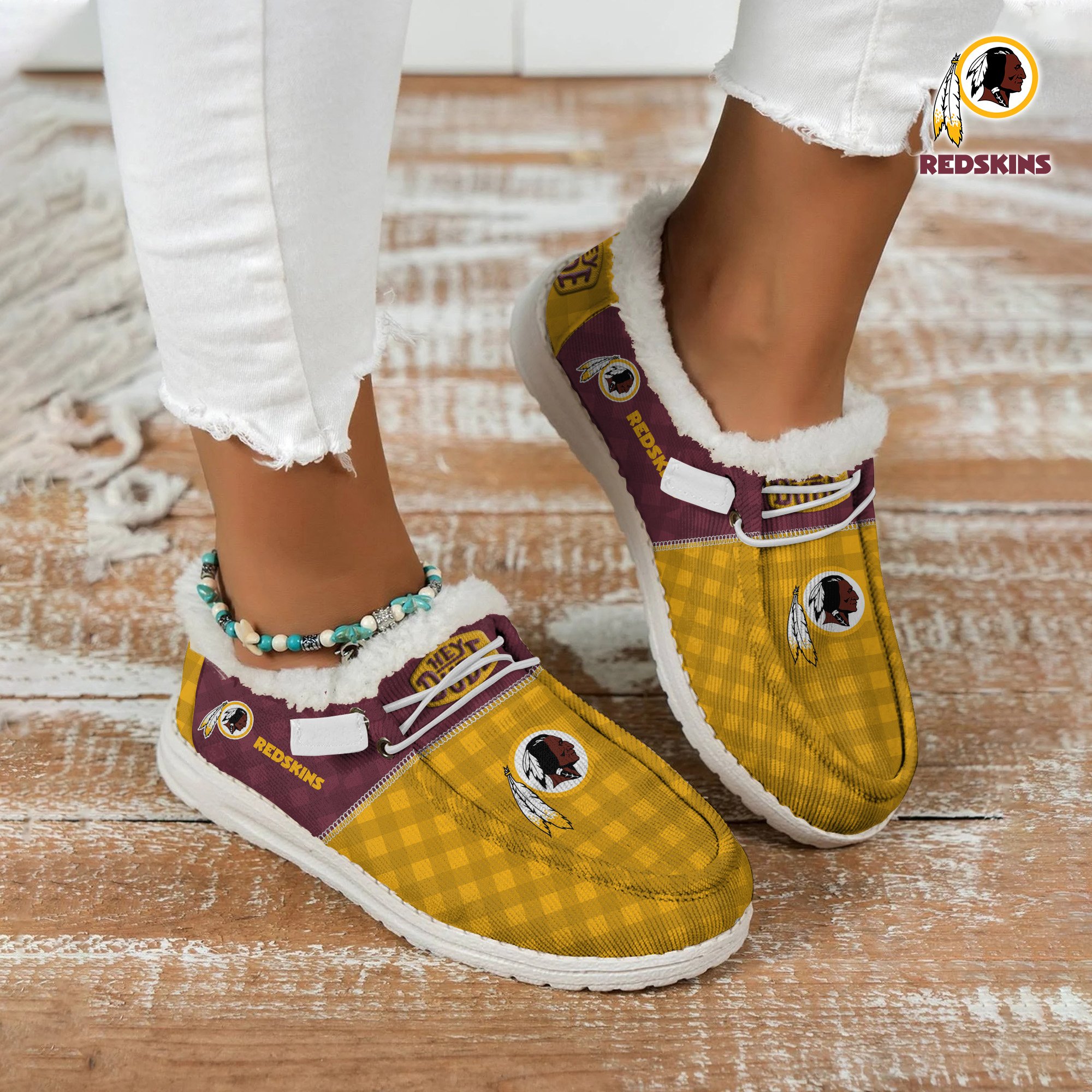 JWFancy Washington Redskins Personalized Hey Dude With Warm Fur Lining Shoes For Men And Women