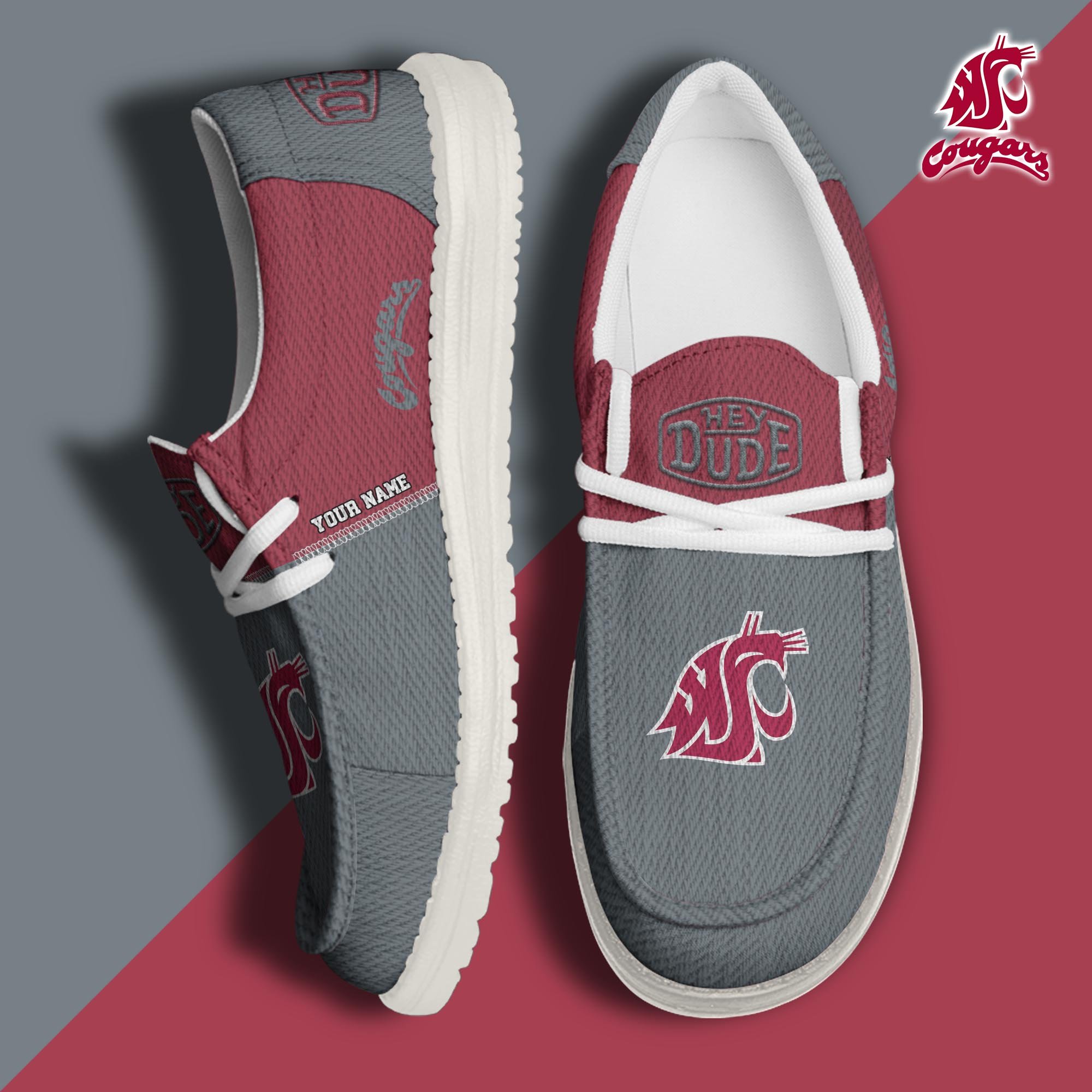 JWFancy Washington State Cougars Hey Dude Shoes Wally Men's Lace Up Loafers Comfortable For Men And Women