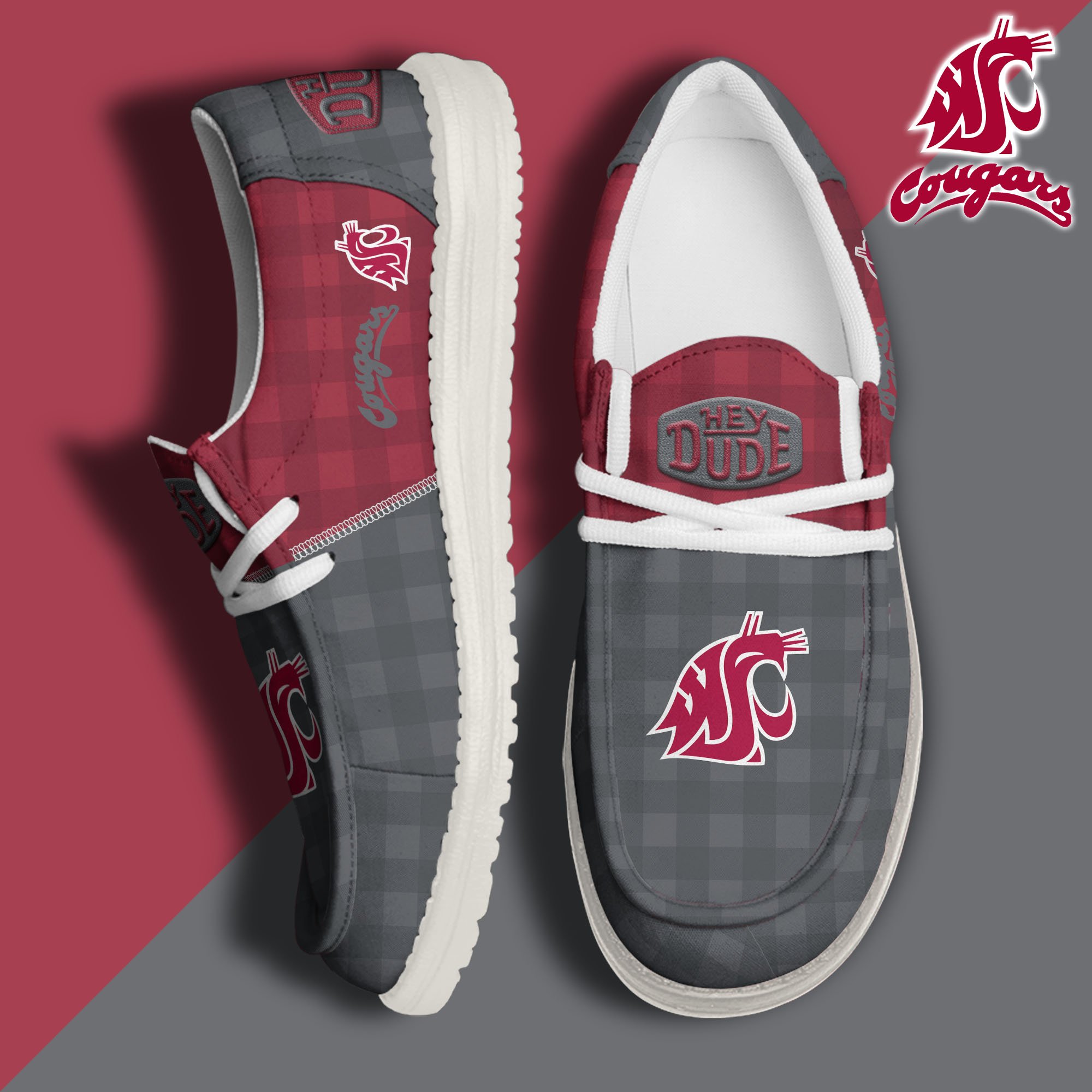 JWFancy Washington State Cougars Hey Dude Shoes Wally Men's Lace Up Loafers Comfortable For Men And Women