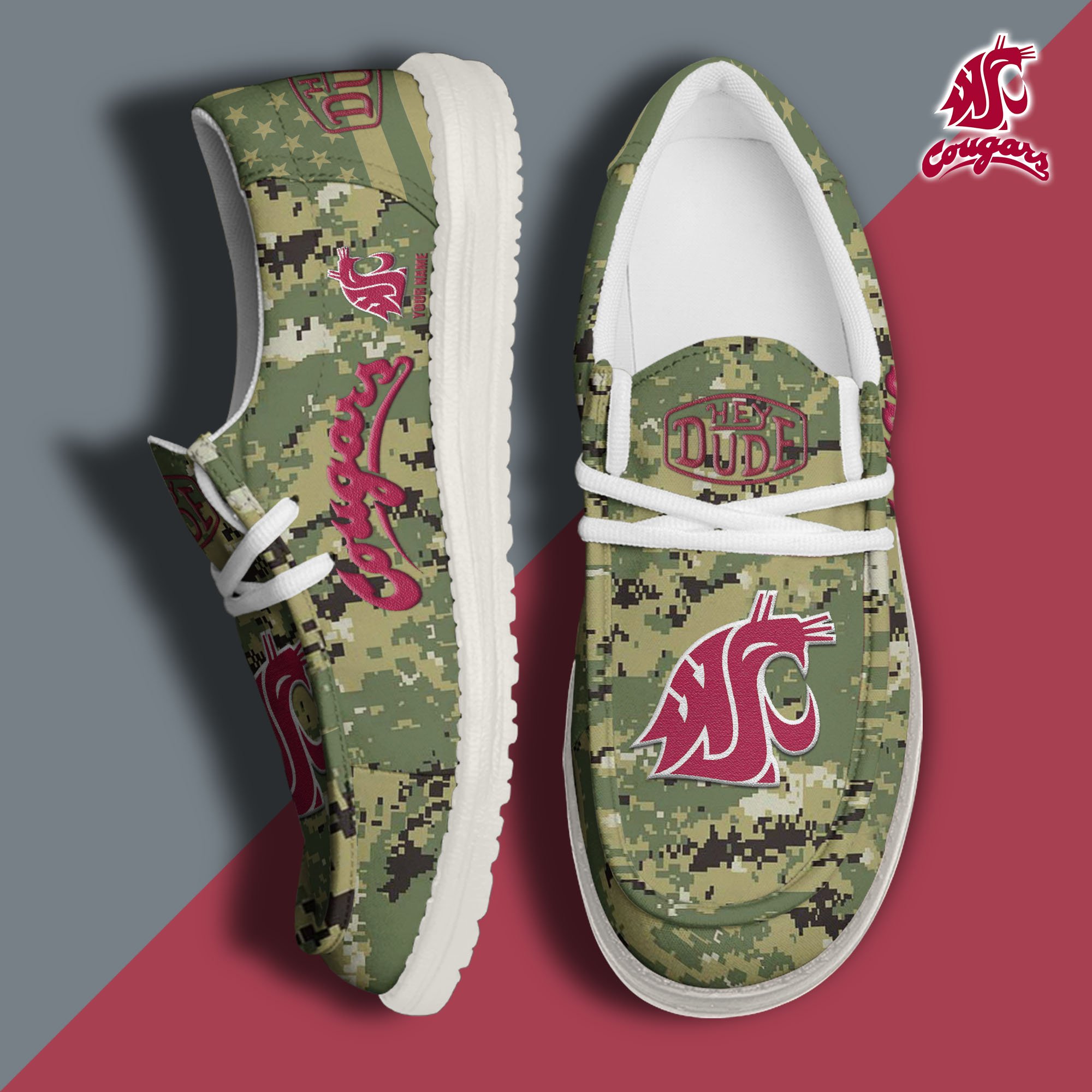 JWFancy Washington State Cougars Hey Dude Shoes Wally Men's Lace Up Loafers Comfortable For Men And Women