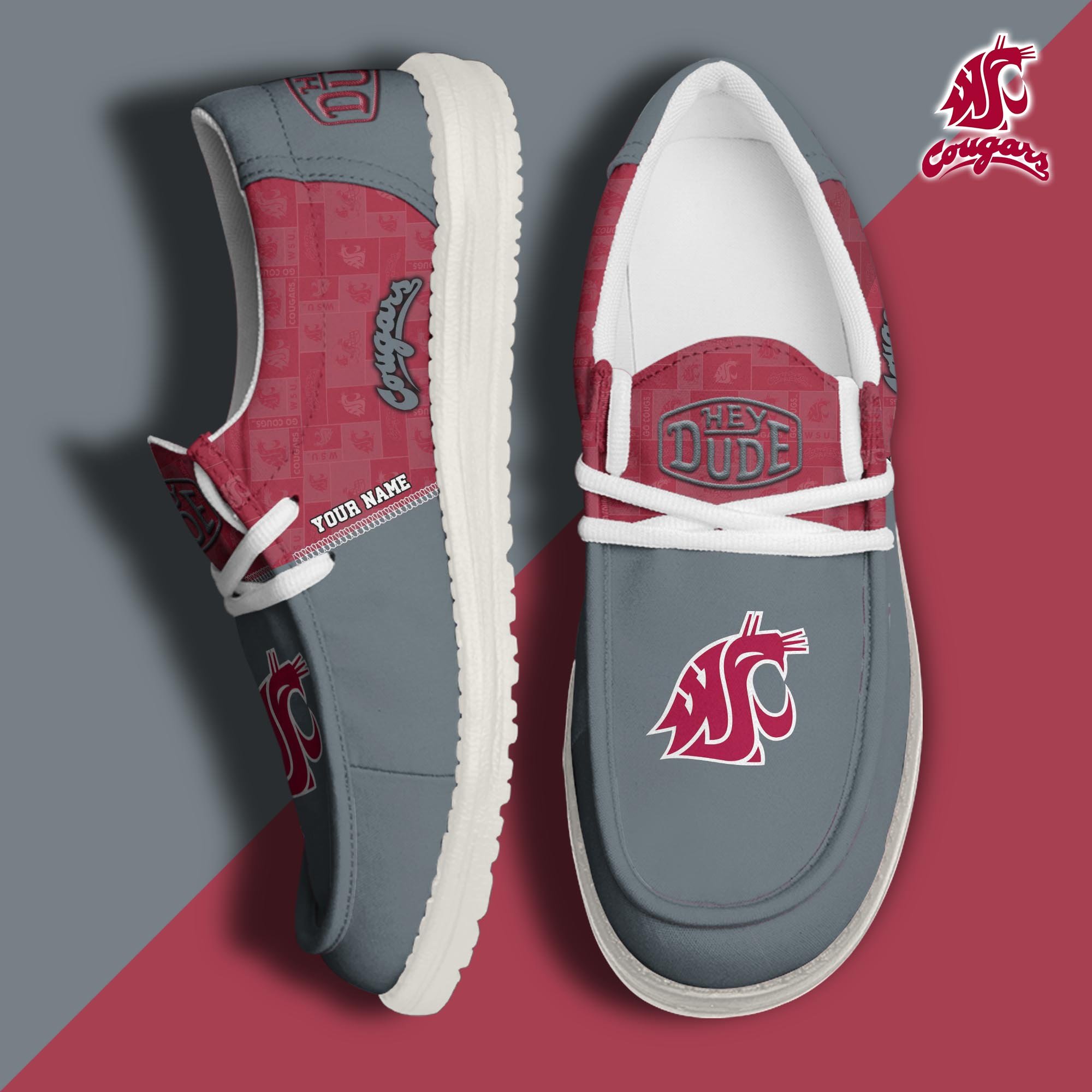 JWFancy Washington State Cougars Hey Dude Shoes Wally Men's Lace Up Loafers Comfortable For Men And Women
