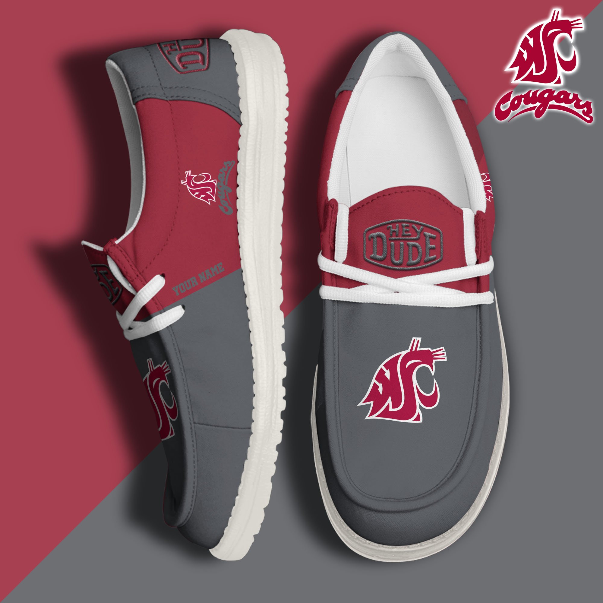 JWFancy Washington State Cougars Hey Dude Shoes Wally Men's Lace Up Loafers Comfortable For Men And Women