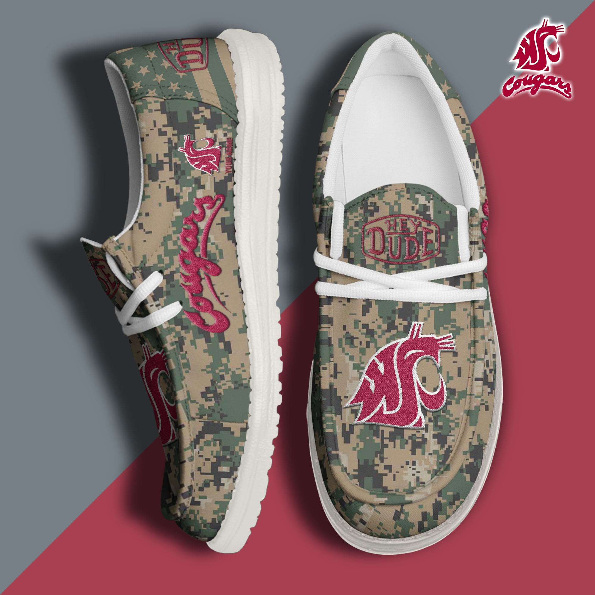 JWFancy Washington State Cougars Hey Dude Shoes Wally Men's Lace Up Loafers Comfortable For Men And Women
