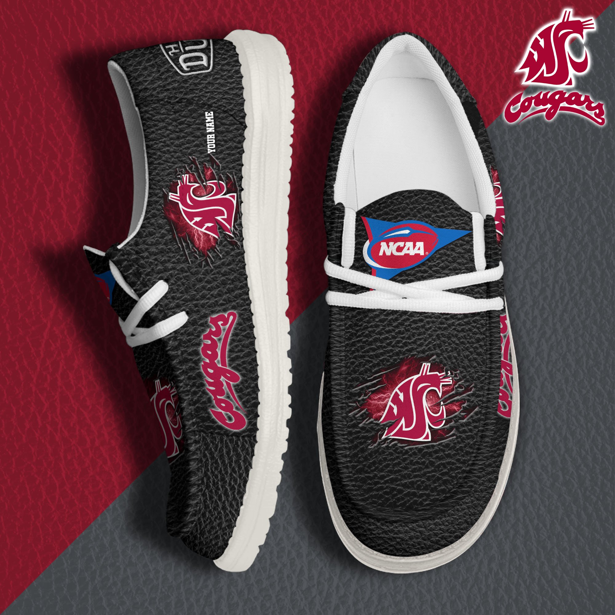 JWFancy Washington State Cougars Hey Dude Shoes Wally Men's Lace Up Loafers Comfortable For Men And Women