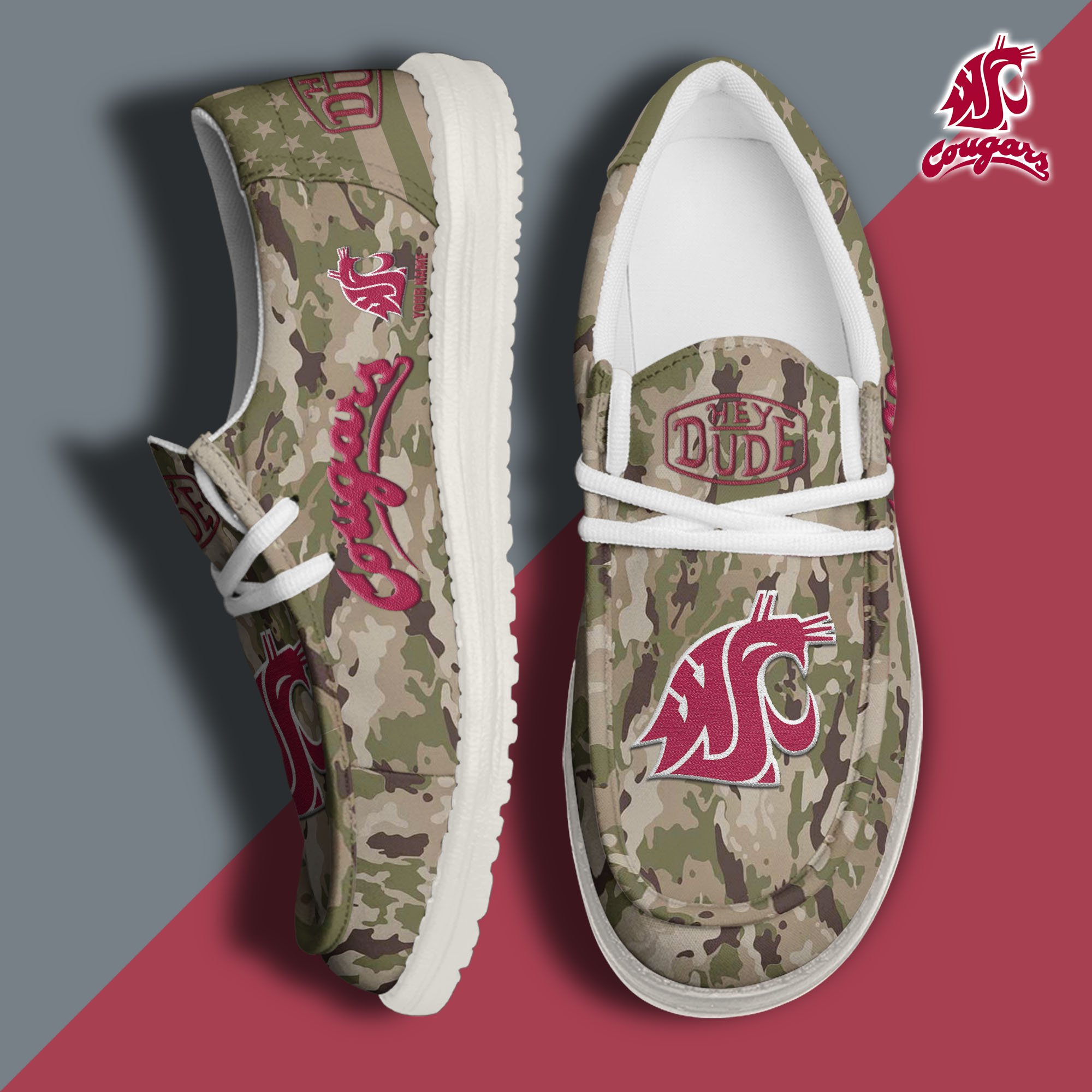 JWFancy Washington State Cougars Hey Dude Shoes Wally Men's Lace Up Loafers Comfortable For Men And Women