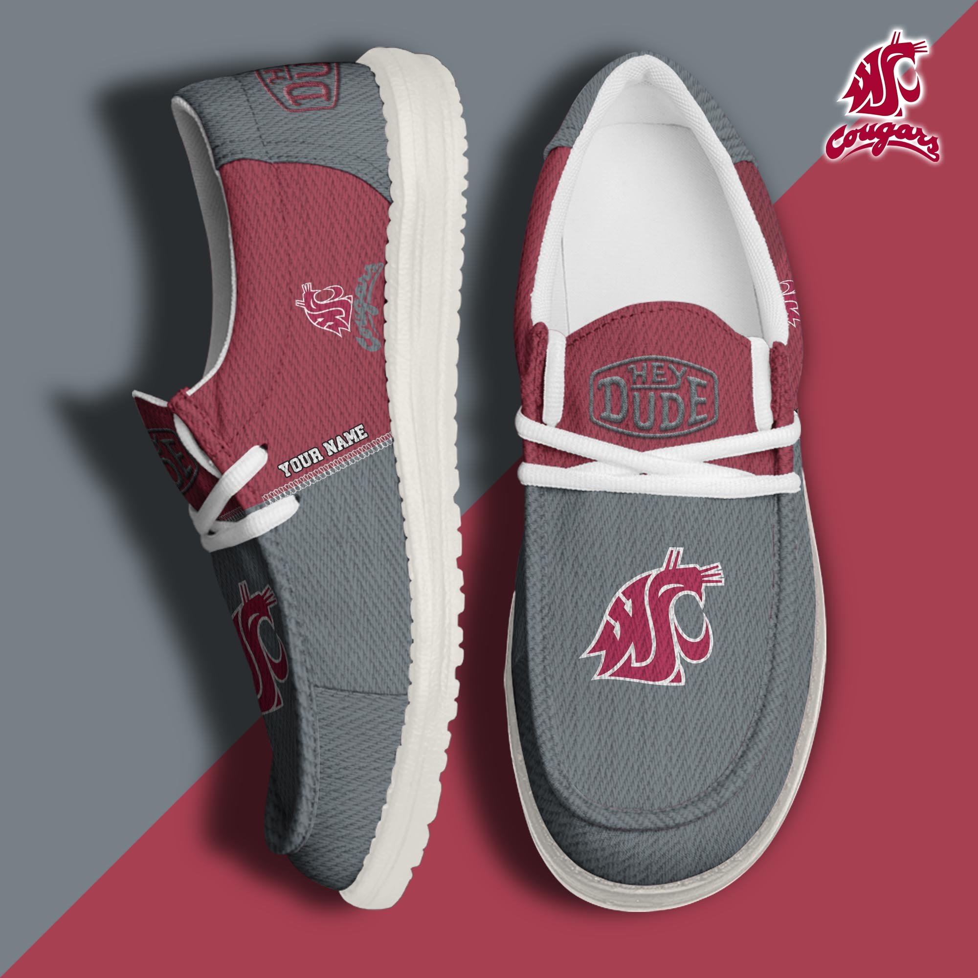 JWFancy Washington State Cougars Hey Dude Shoes Wally Men's Lace Up Loafers Comfortable For Men And Women