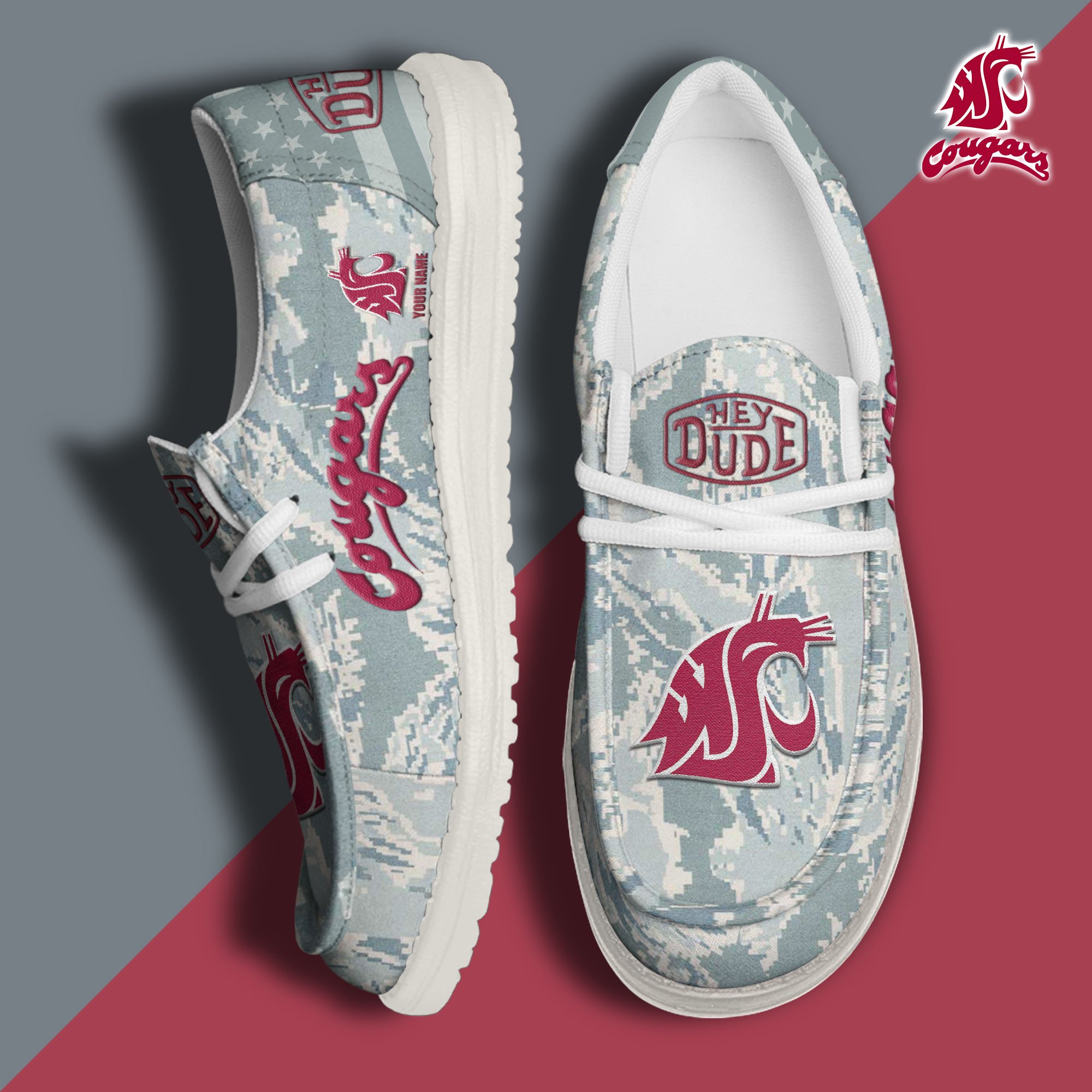 JWFancy Washington State Cougars Hey Dude Shoes Wally Men's Lace Up Loafers Comfortable For Men And Women