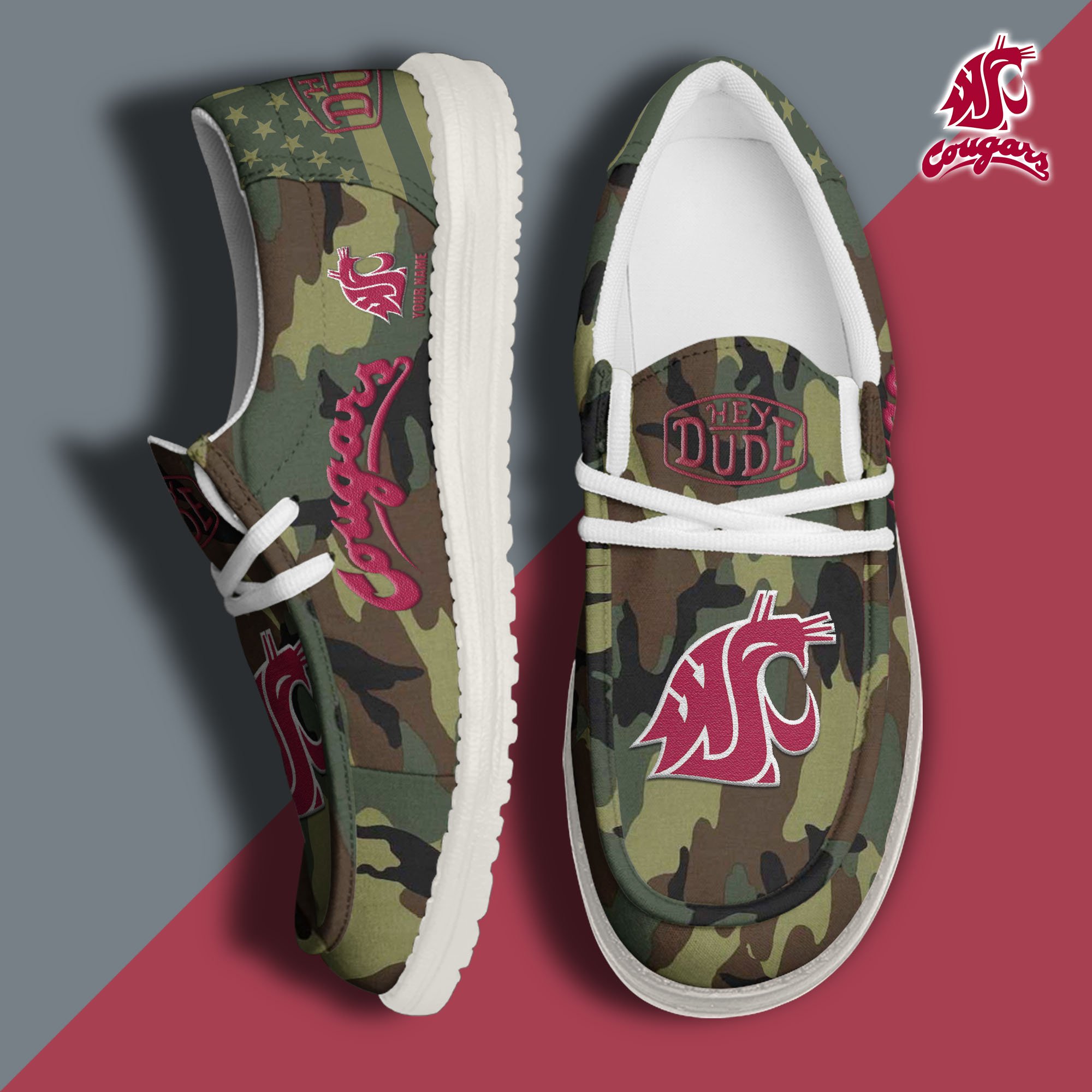 JWFancy Washington State Cougars Hey Dude Shoes Wally Men's Lace Up Loafers Comfortable For Men And Women