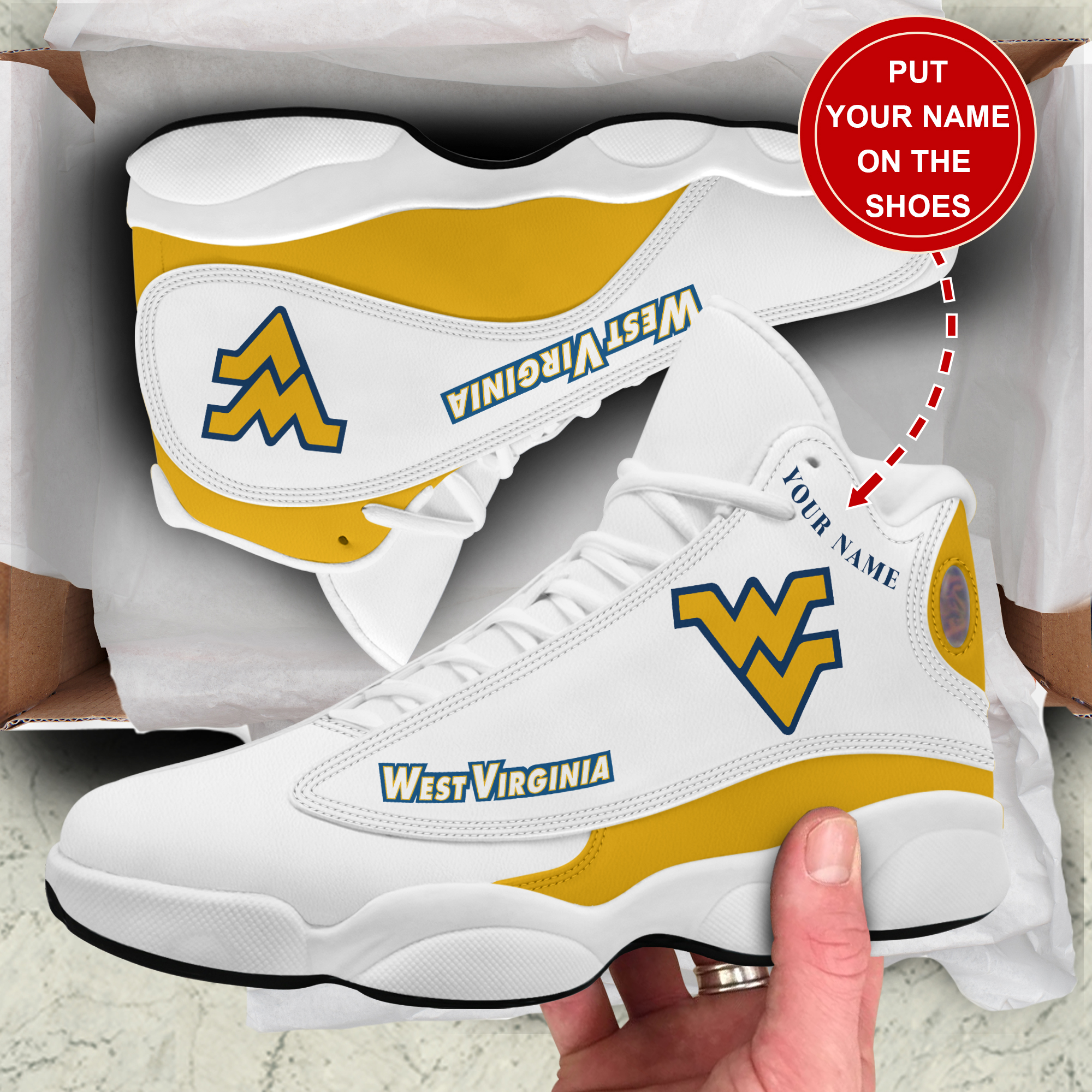 JWFancy West Virginia Mountaineers AJ13 Sneakers Shoes For Men And Women