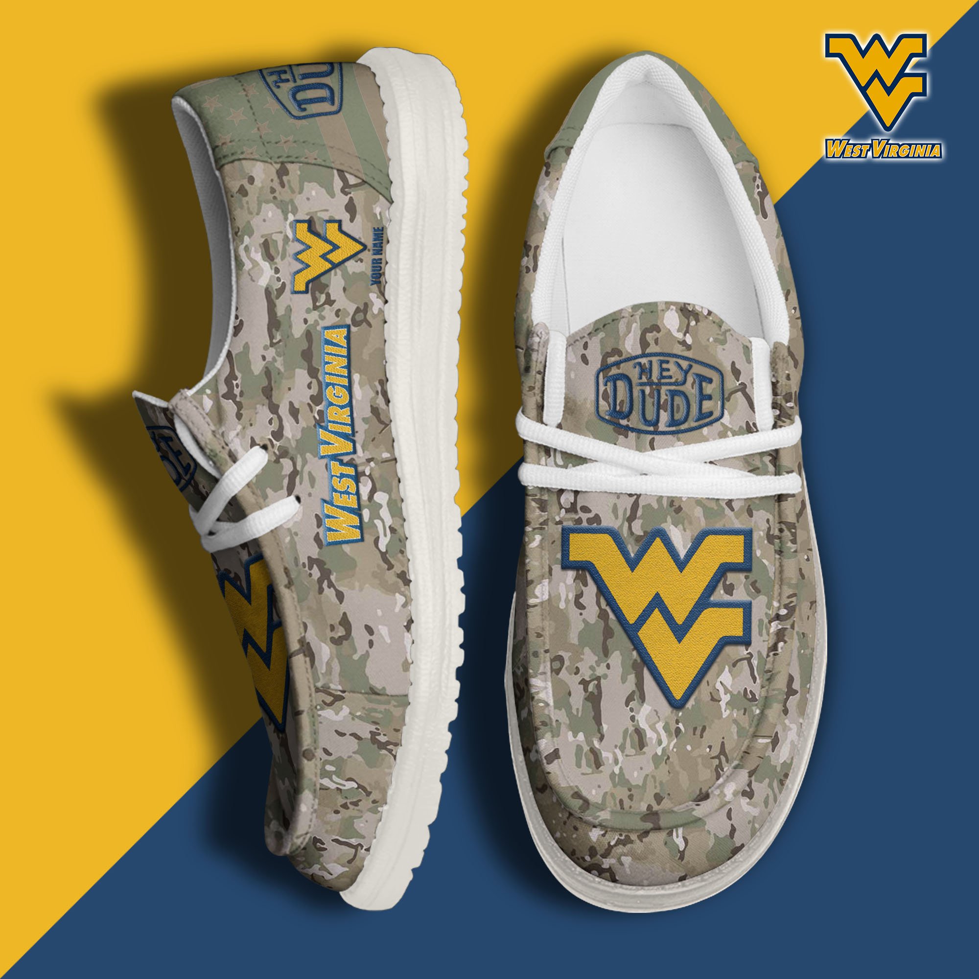 JWFancy West Virginia Mountaineers Hey Dude Shoes Wally Men's Lace Up Loafers Comfortable For Men And Women