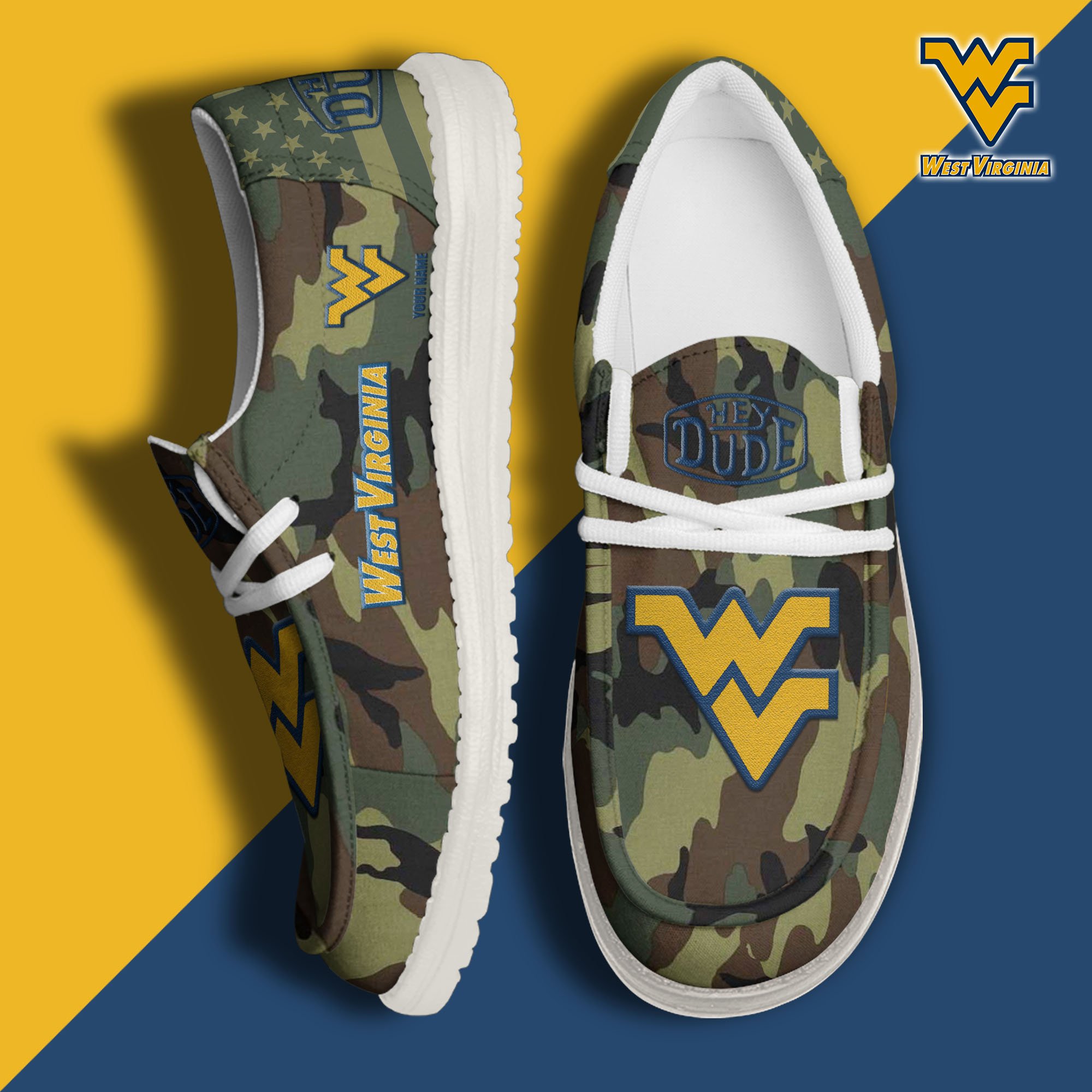 JWFancy West Virginia Mountaineers Hey Dude Shoes Wally Men's Lace Up Loafers Comfortable For Men And Women