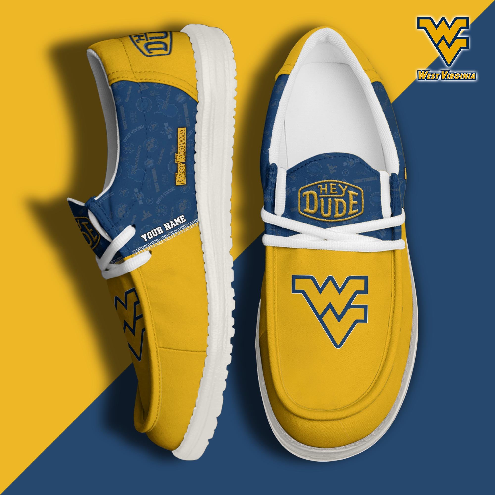 JWFancy West Virginia Mountaineers Hey Dude Shoes Wally Men's Lace Up Loafers Comfortable For Men And Women