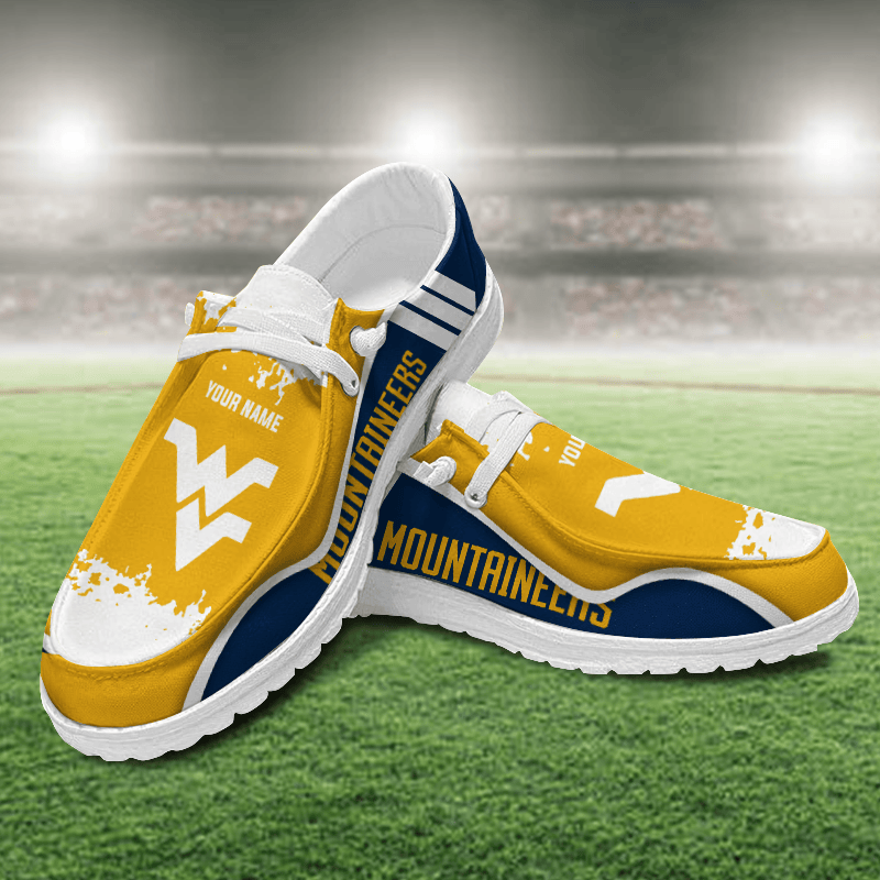 JWFancy West Virginia Mountaineers Hey Dude Shoes Wally Men's Lace Up Loafers Comfortable For Men And Women