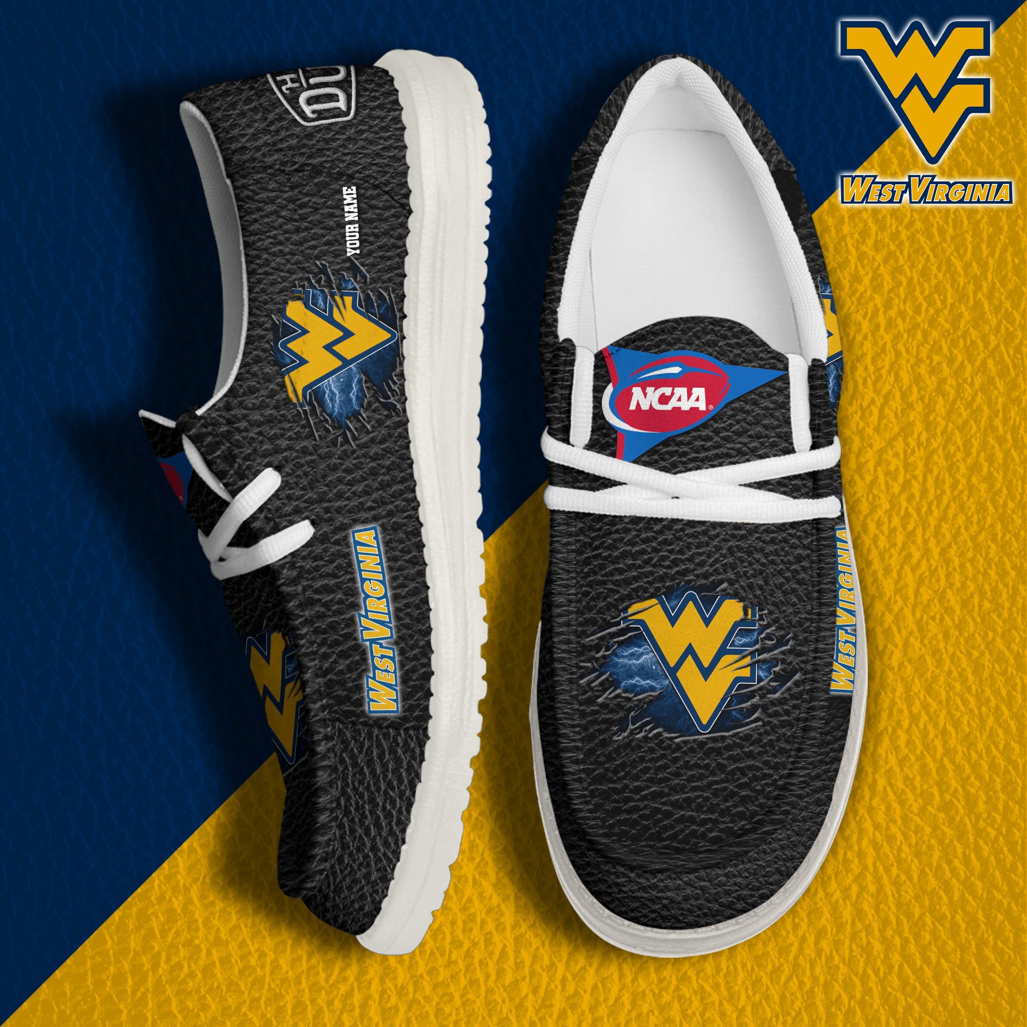 JWFancy West Virginia Mountaineers Hey Dude Shoes Wally Men's Lace Up Loafers Comfortable For Men And Women