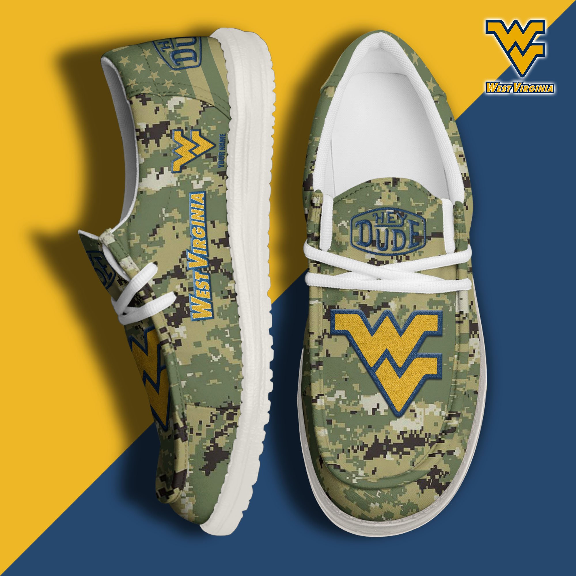 JWFancy West Virginia Mountaineers Hey Dude Shoes Wally Men's Lace Up Loafers Comfortable For Men And Women
