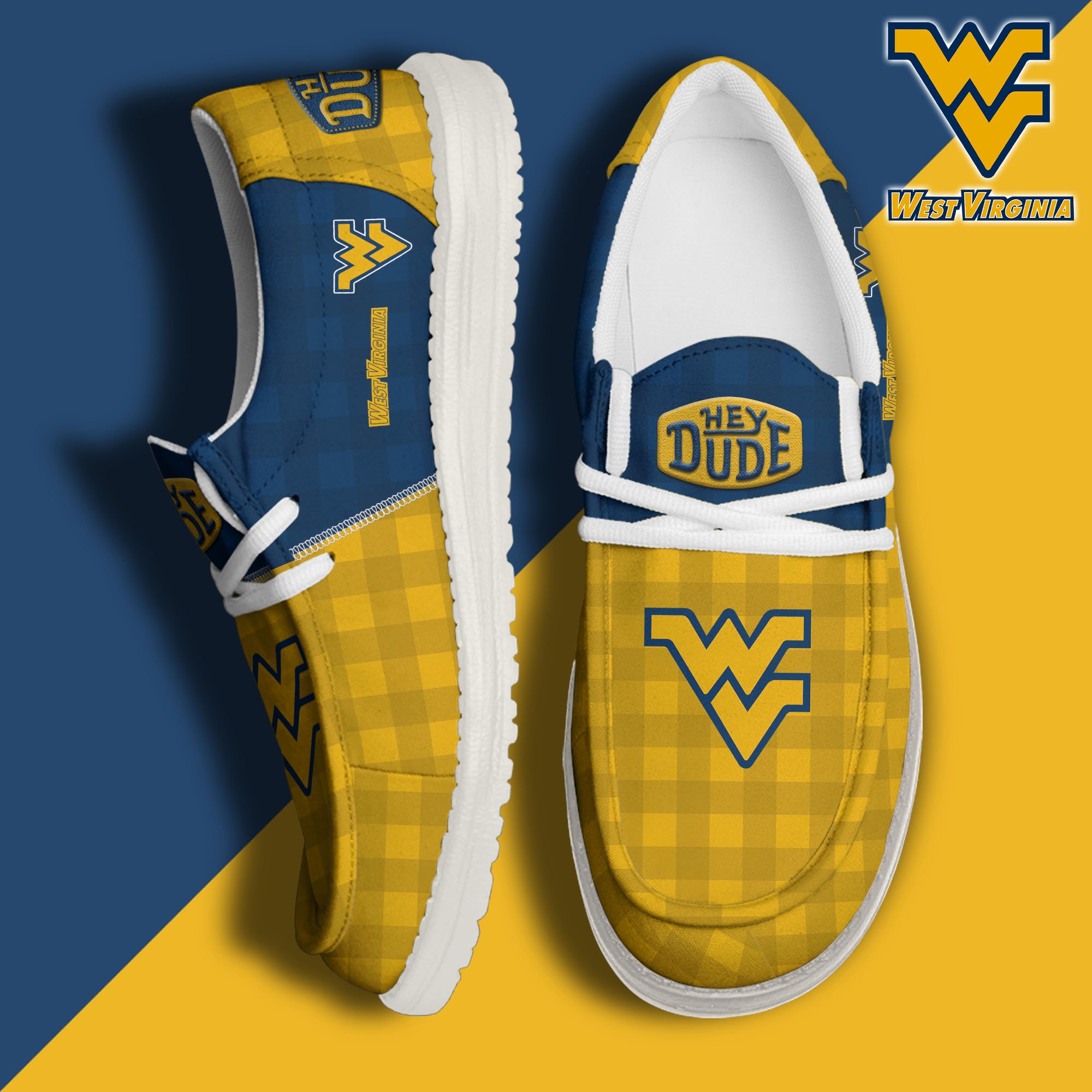 JWFancy West Virginia Mountaineers Hey Dude Shoes Wally Men's Lace Up Loafers Comfortable For Men And Women