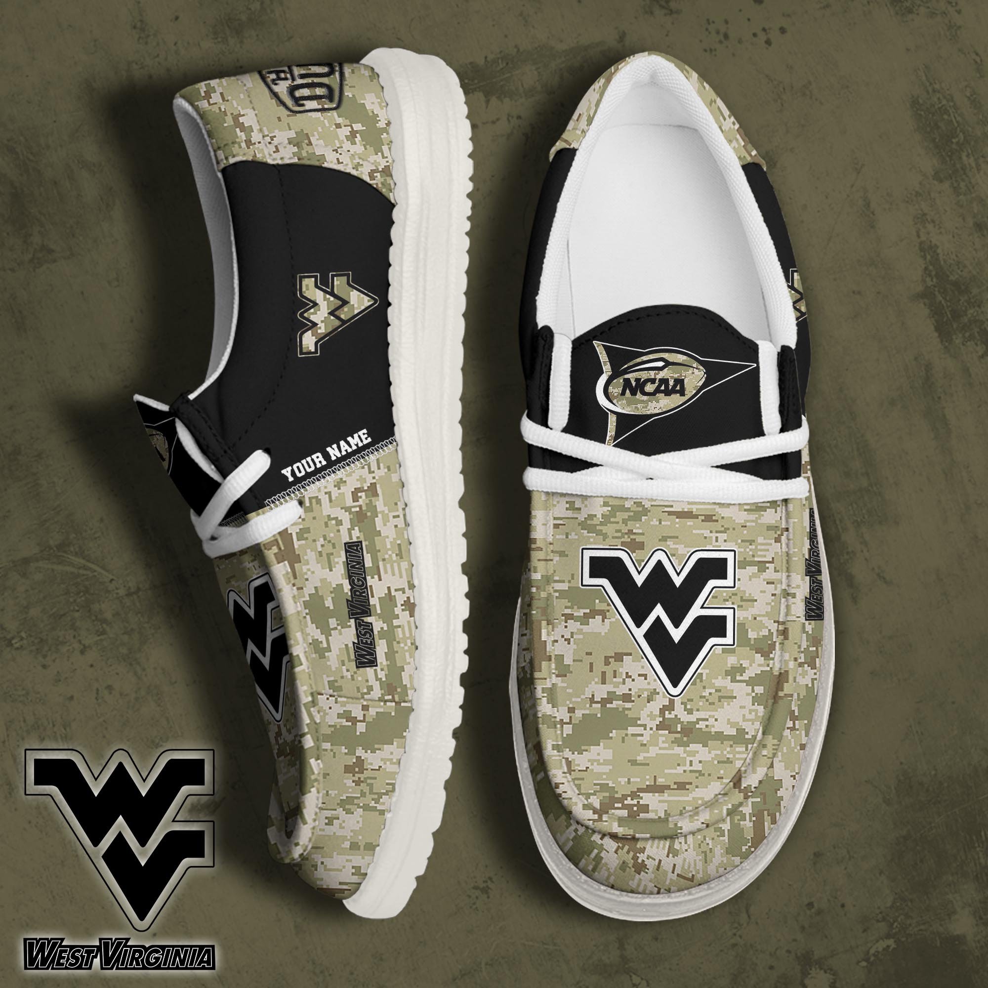 JWFancy West Virginia Mountaineers Hey Dude Shoes Wally Men's Lace Up Loafers Comfortable For Men And Women