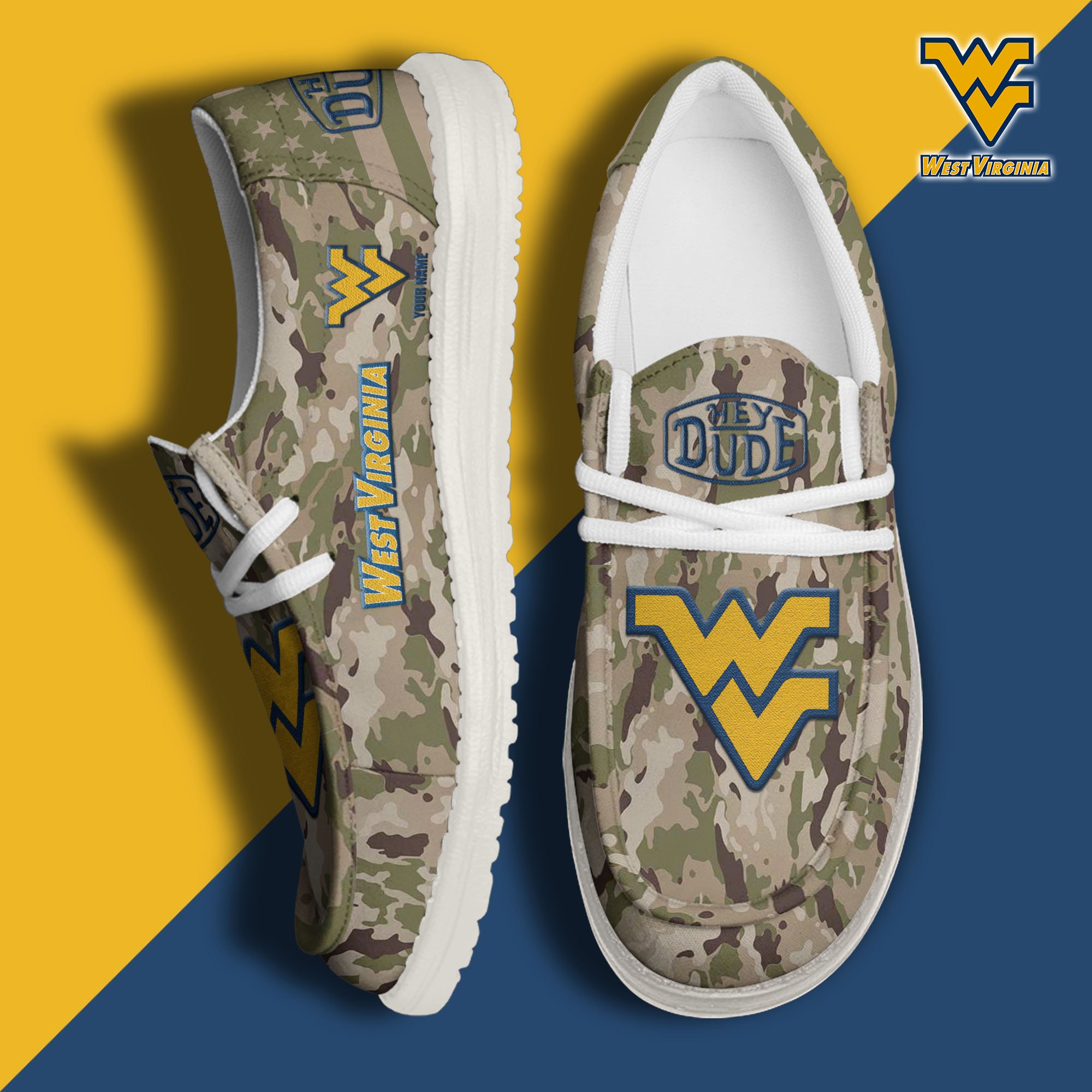 JWFancy West Virginia Mountaineers Hey Dude Shoes Wally Men's Lace Up Loafers Comfortable For Men And Women