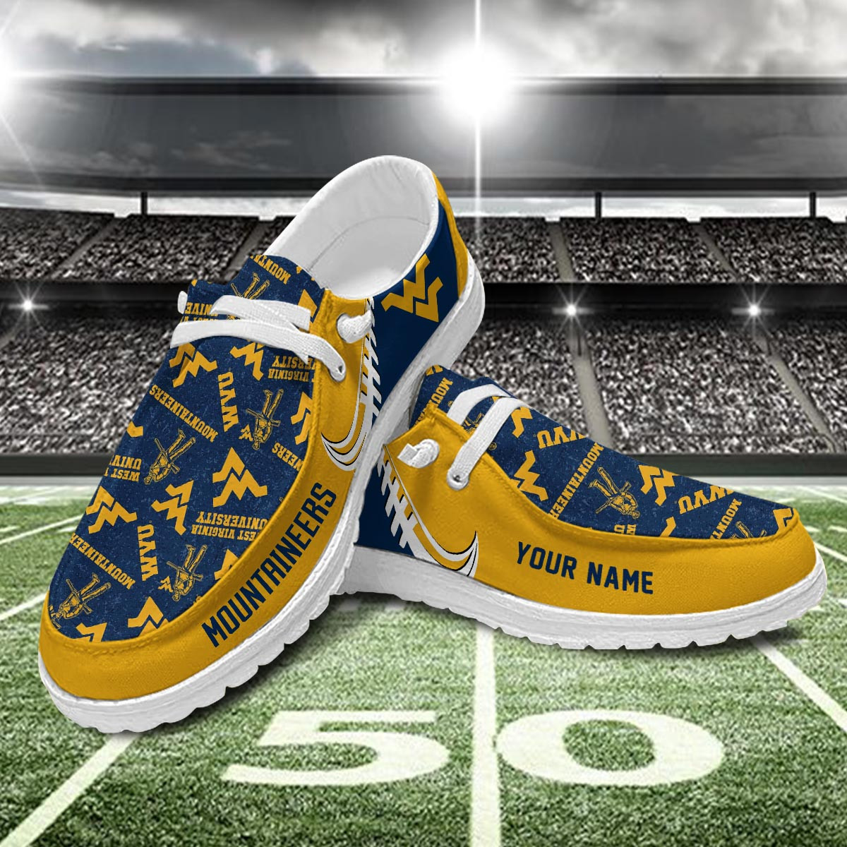 JWFancy West Virginia Mountaineers Hey Dude Shoes Wally Men's Lace Up Loafers Comfortable For Men And Women