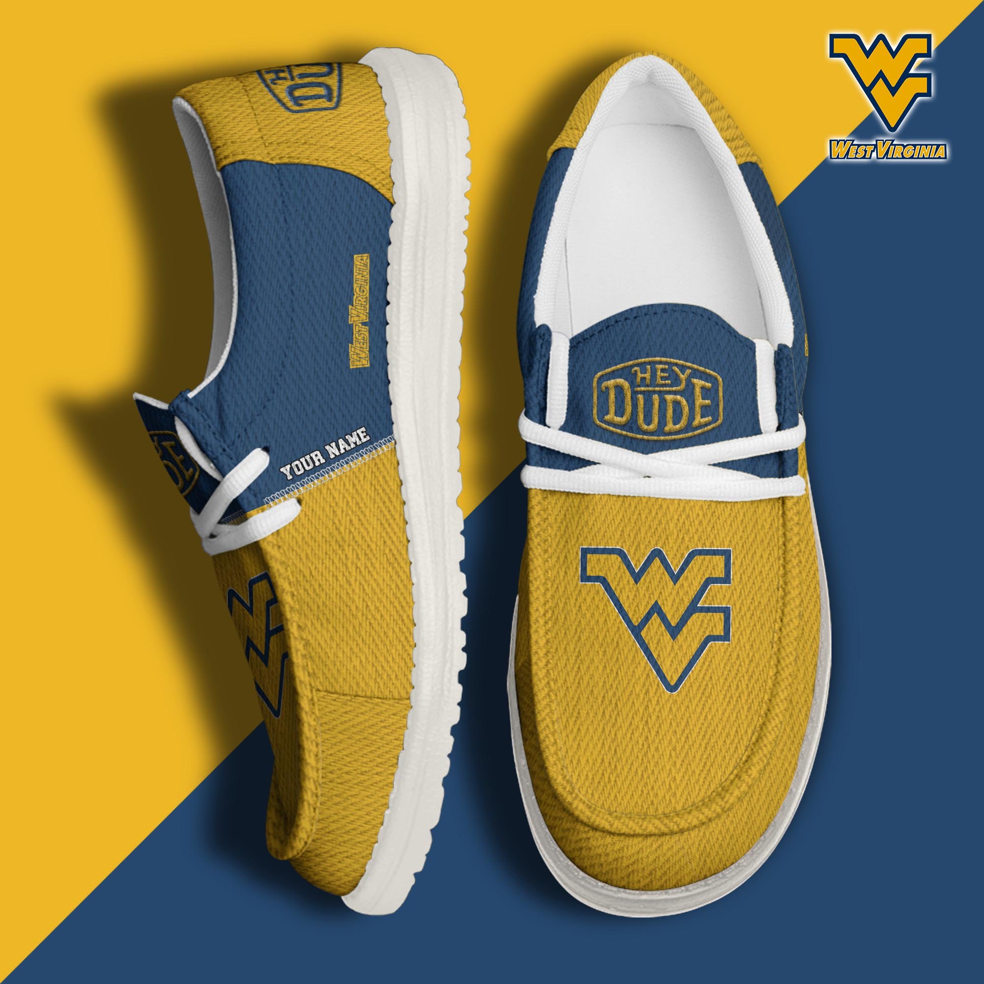 JWFancy West Virginia Mountaineers Hey Dude Shoes Wally Men's Lace Up Loafers Comfortable For Men And Women