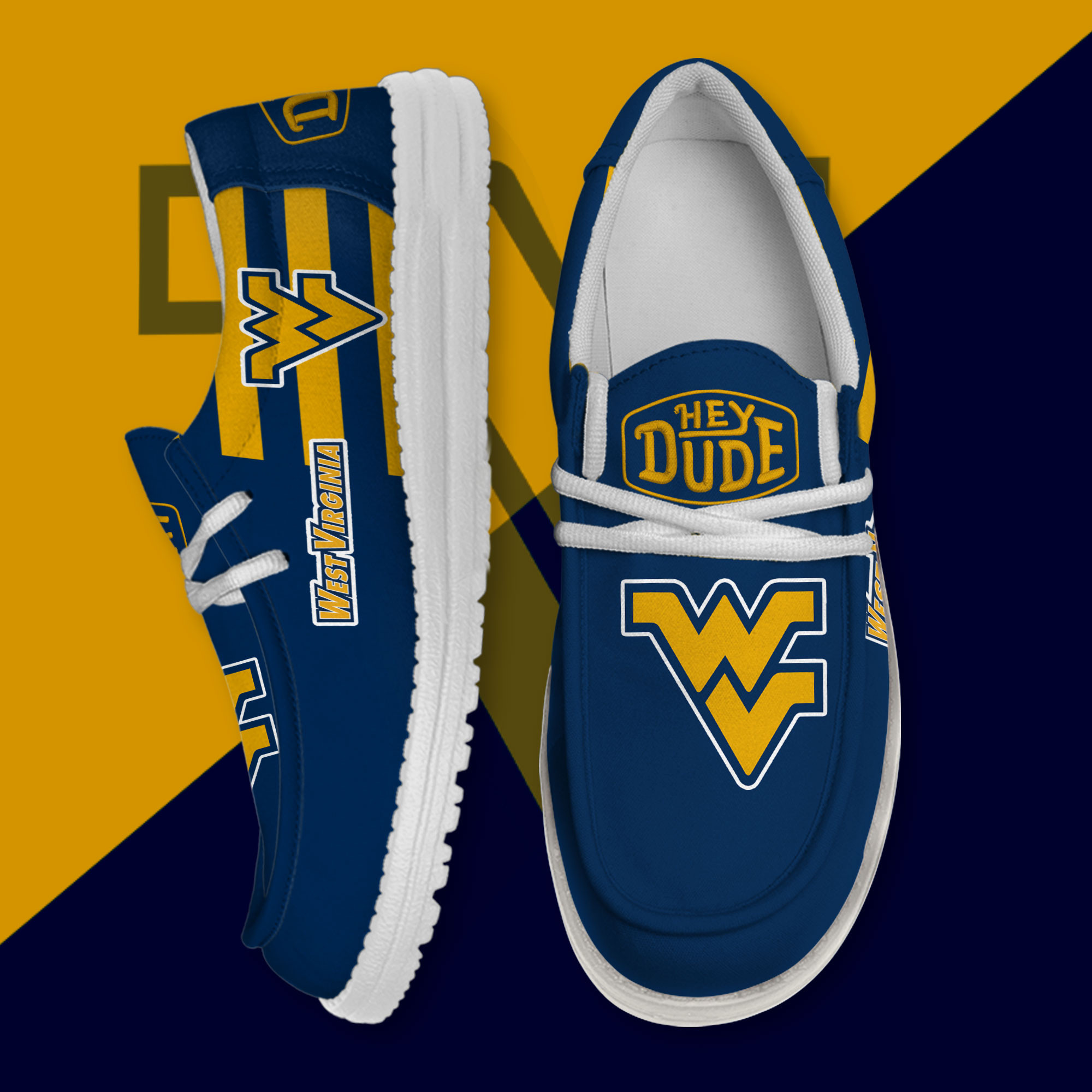JWFancy West Virginia Mountaineers Hey Dude Shoes Wally Men's Lace Up Loafers Comfortable For Men And Women