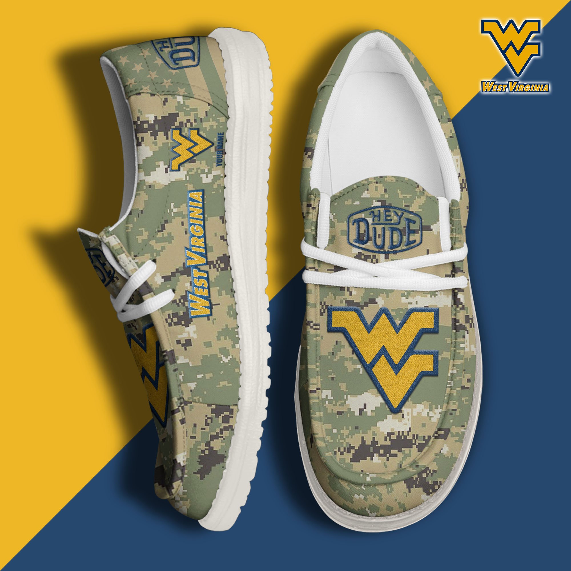 JWFancy West Virginia Mountaineers Hey Dude Shoes Wally Men's Lace Up Loafers Comfortable For Men And Women