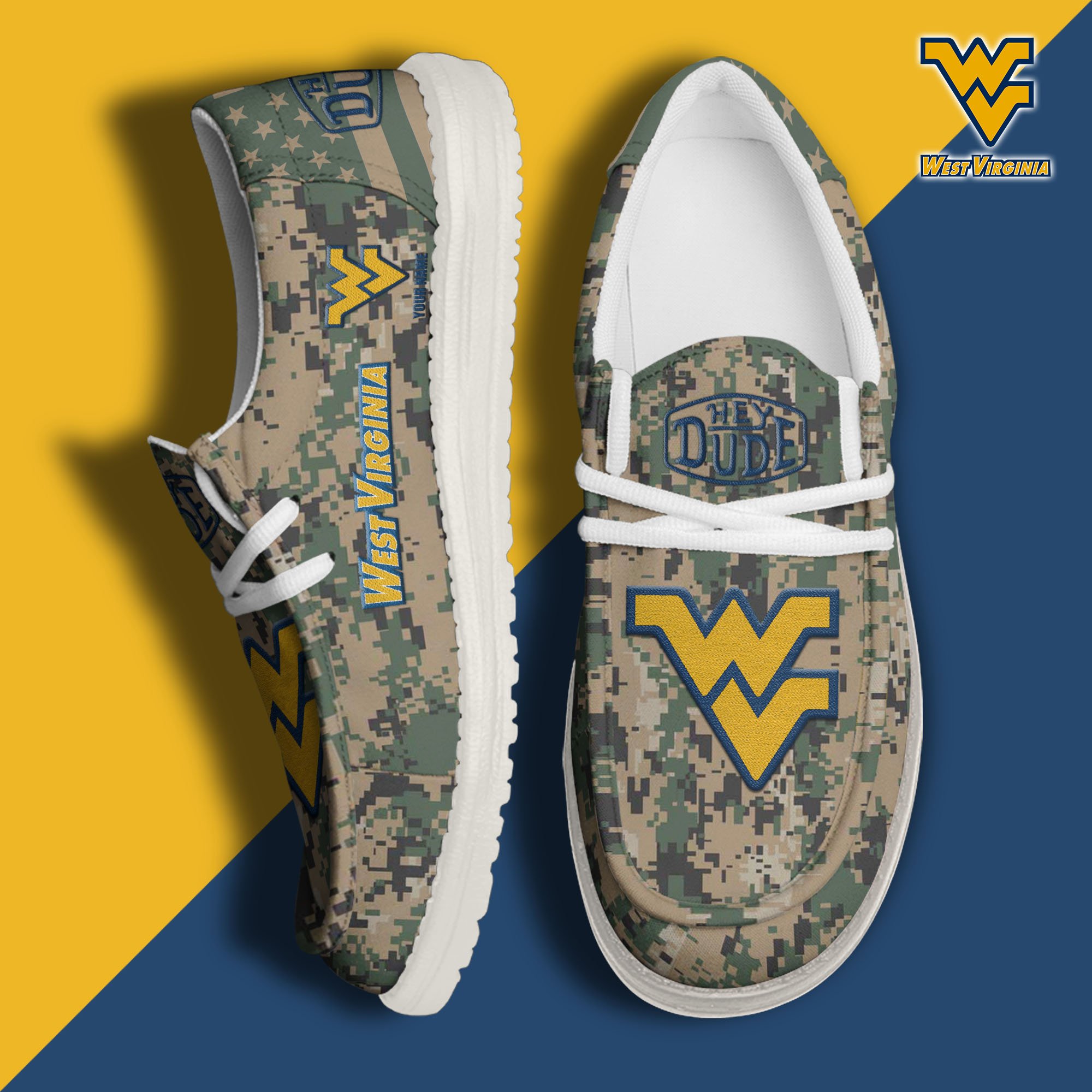 JWFancy West Virginia Mountaineers Hey Dude Shoes Wally Men's Lace Up Loafers Comfortable For Men And Women