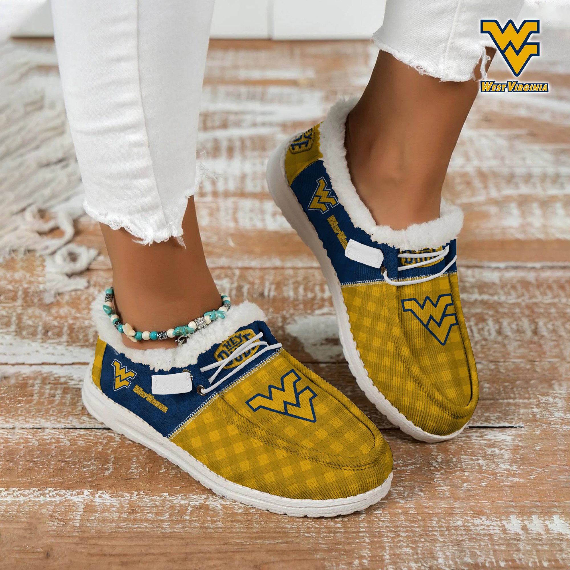 JWFancy West Virginia Mountaineers Hey Dude Shoes Wally Men's Lace Up Loafers Comfortable For Men And Women