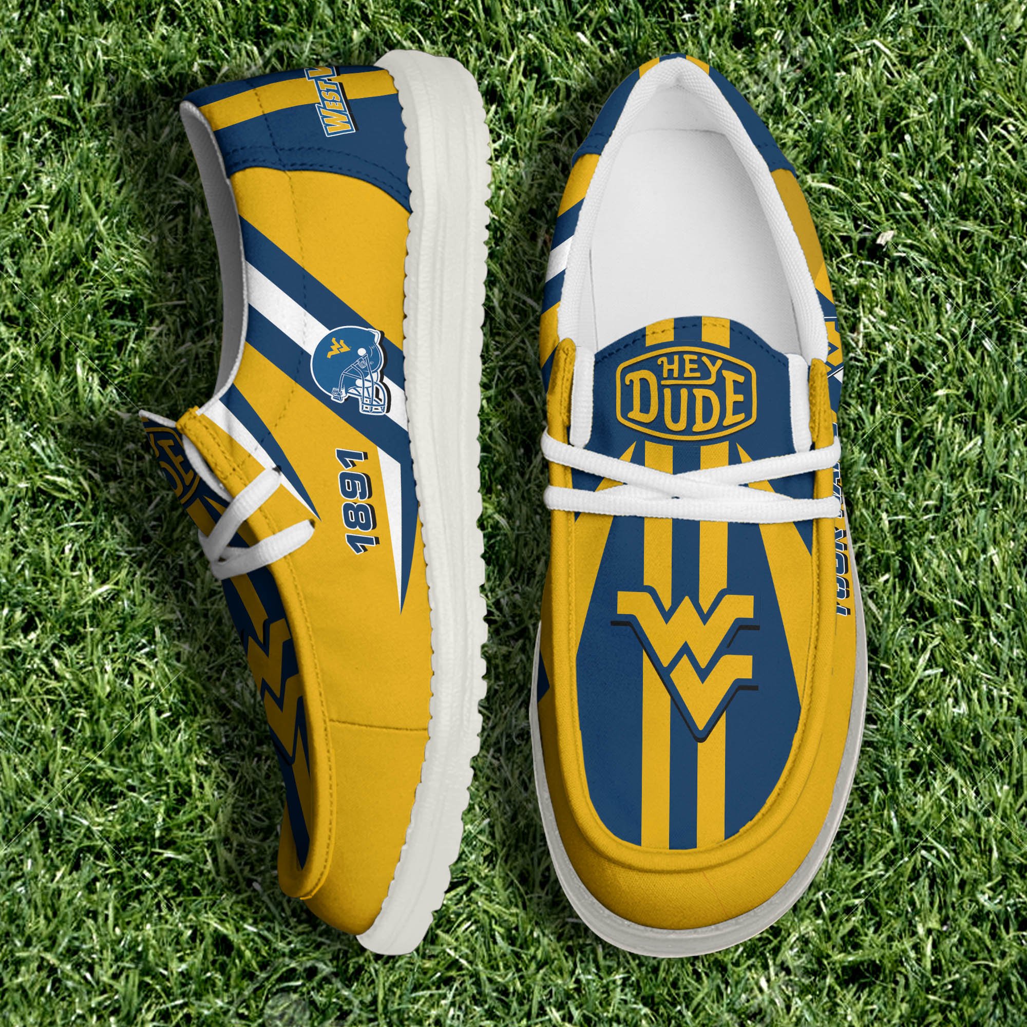 JWFancy West Virginia Mountaineers Hey Dude Shoes Wally Men's Lace Up Loafers Comfortable For Men And Women