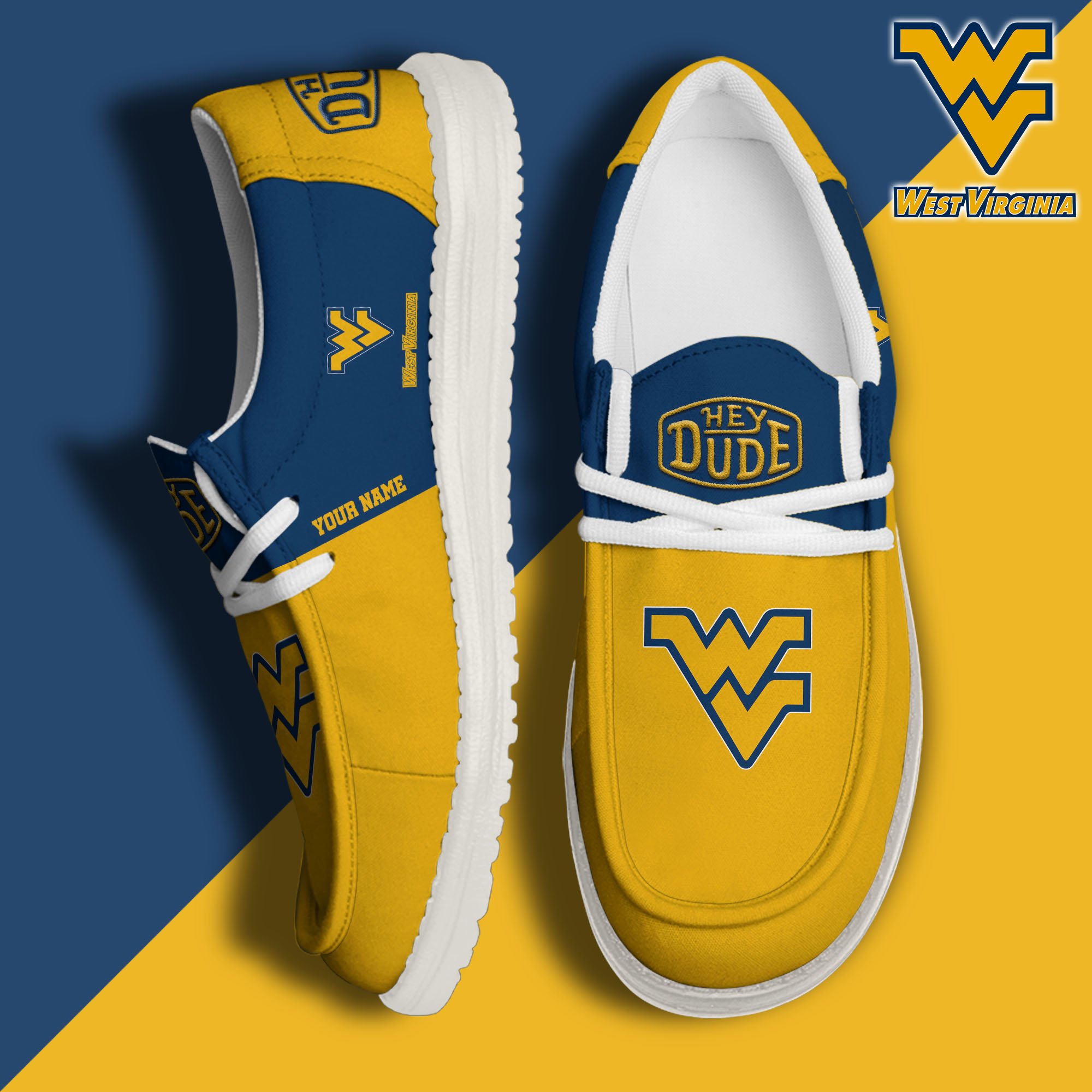 JWFancy West Virginia Mountaineers Hey Dude Shoes Wally Men's Lace Up Loafers Comfortable For Men And Women