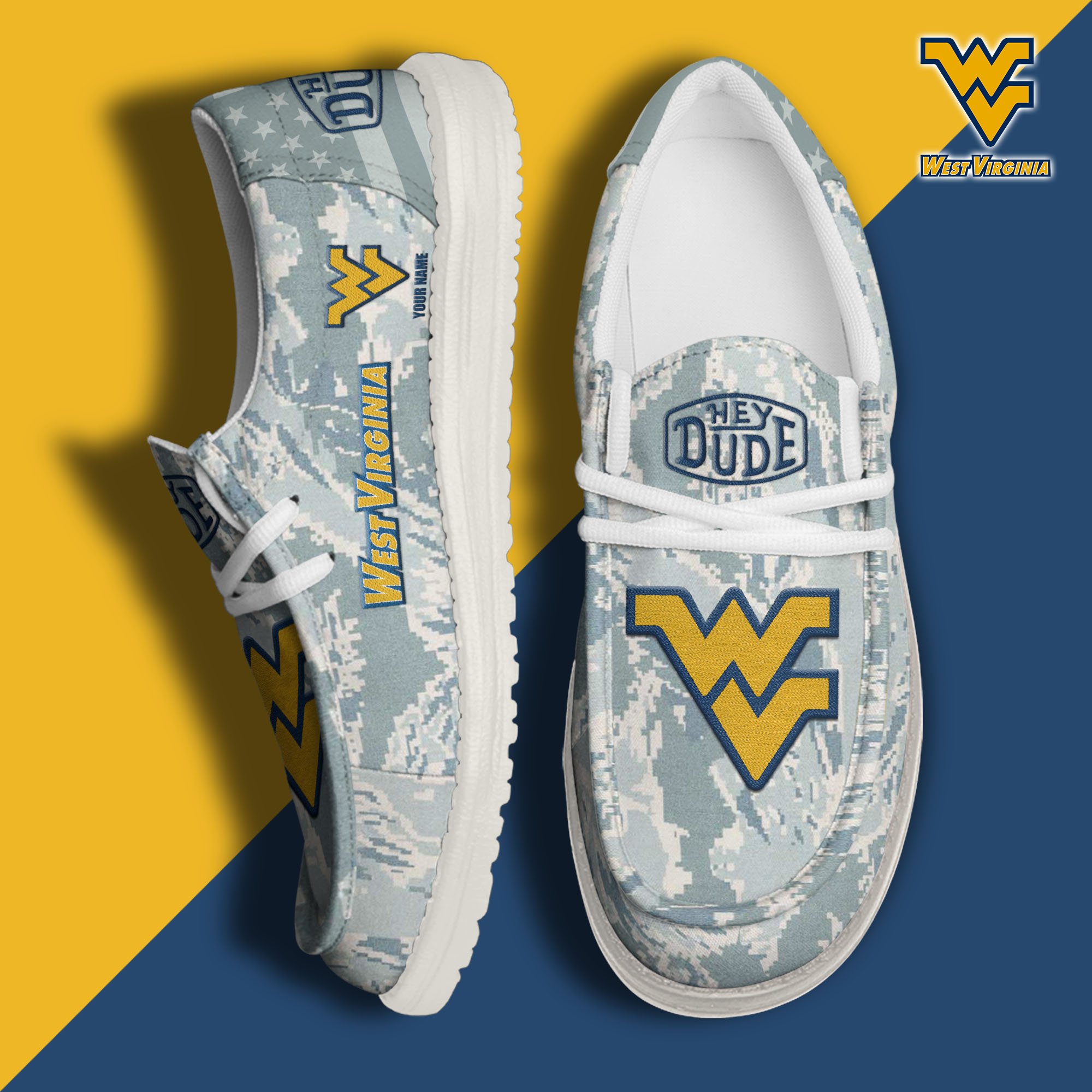 JWFancy West Virginia Mountaineers Hey Dude Shoes Wally Men's Lace Up Loafers Comfortable For Men And Women