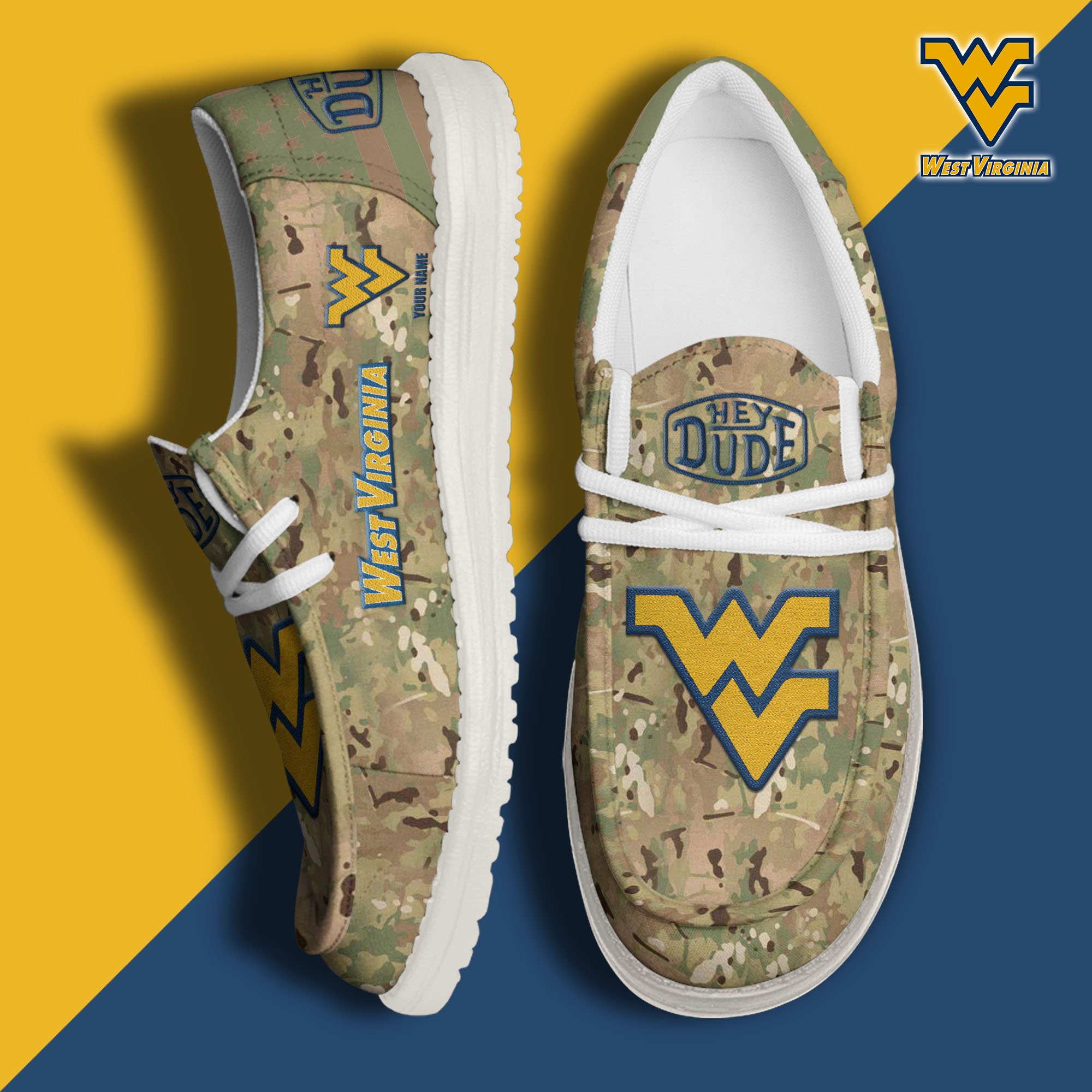 JWFancy West Virginia Mountaineers Hey Dude Shoes Wally Men's Lace Up Loafers Comfortable For Men And Women