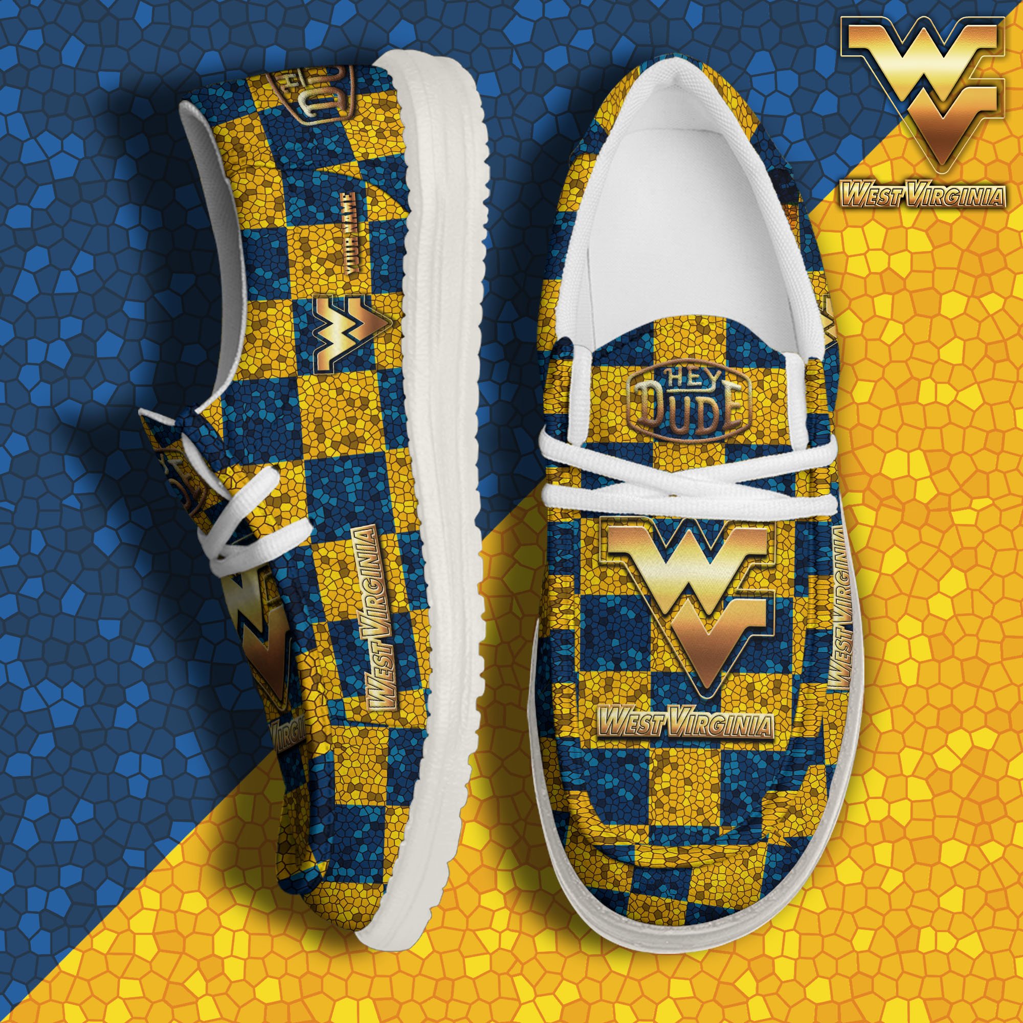 JWFancy West Virginia Mountaineers Hey Dude Shoes Wally Men's Lace Up Loafers Comfortable For Men And Women