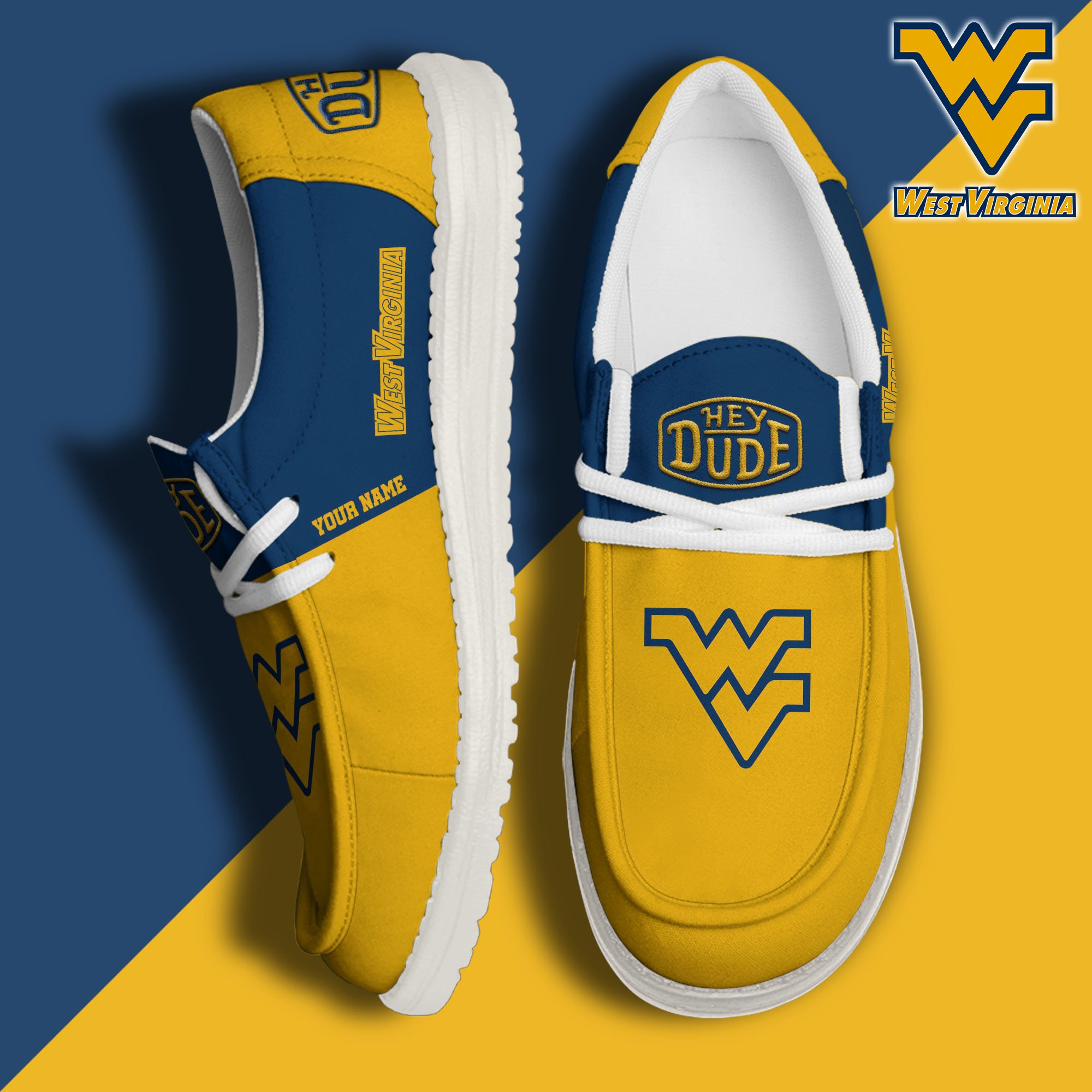 JWFancy West Virginia Mountaineers Hey Dude Shoes Wally Men's Lace Up Loafers Comfortable For Men And Women