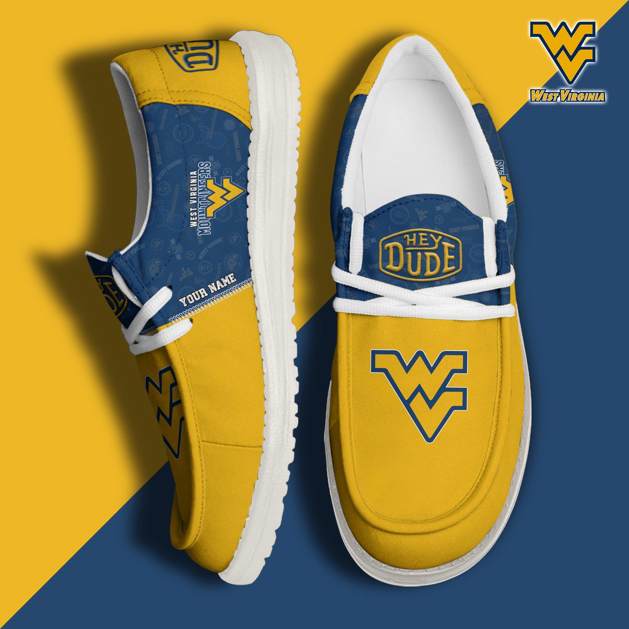 JWFancy West Virginia Mountaineers Hey Dude Shoes Wally Men's Lace Up Loafers Comfortable For Men And Women