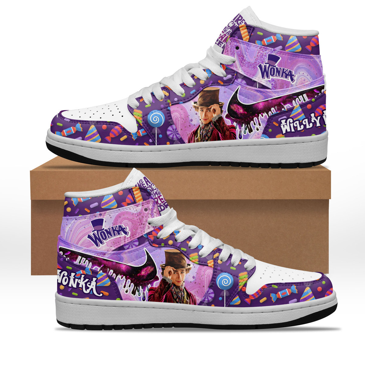 JWFancy Willy Wonka AJ1 High Sneakers Shoes For Men And Women