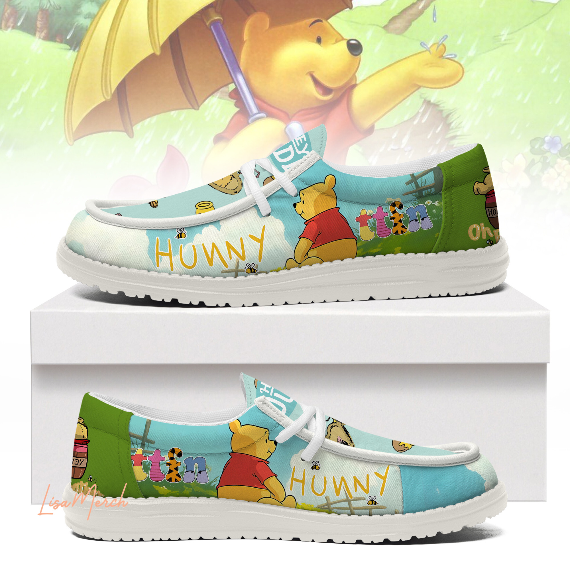 JWFancy Winnie-the-Pooh Hey Dude Shoes Wally Men's Lace Up Loafers Comfortable For Men And Women