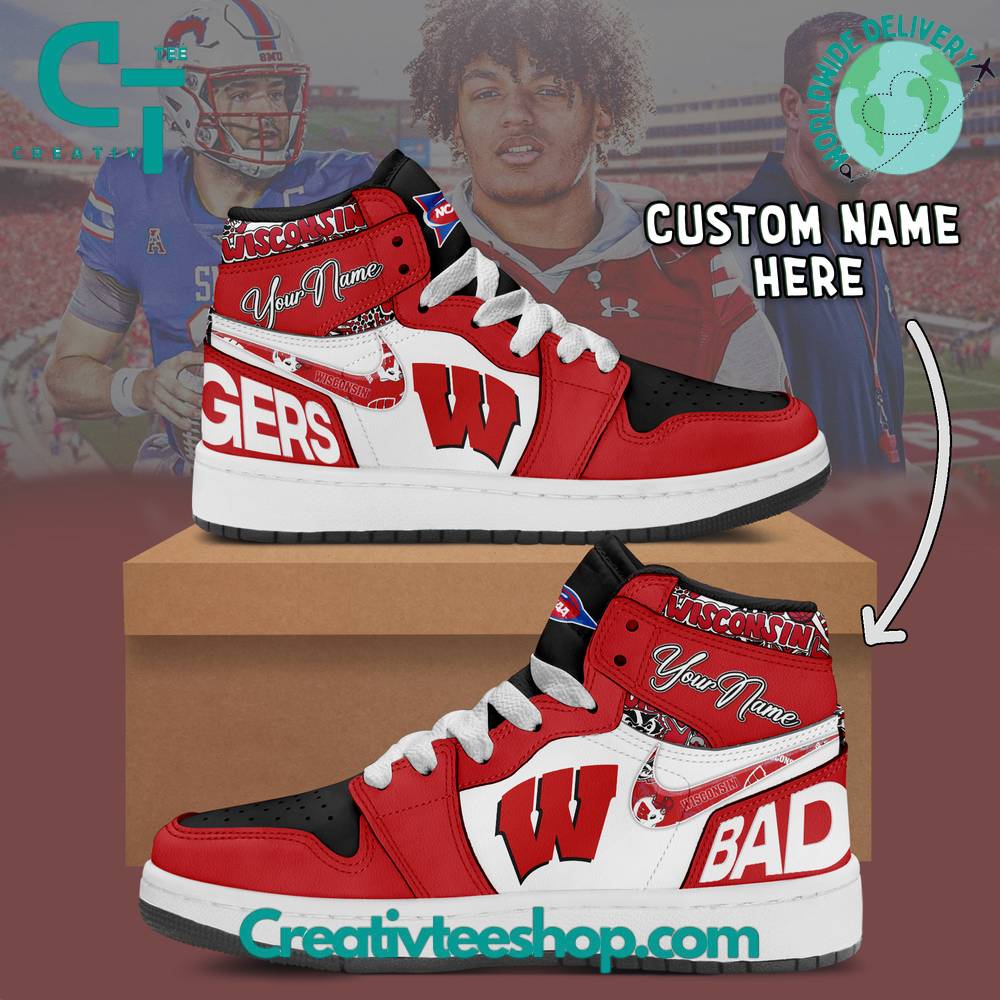 JWFancy Wisconsin Badgers AJ1 High Sneakers Shoes For Men And Women