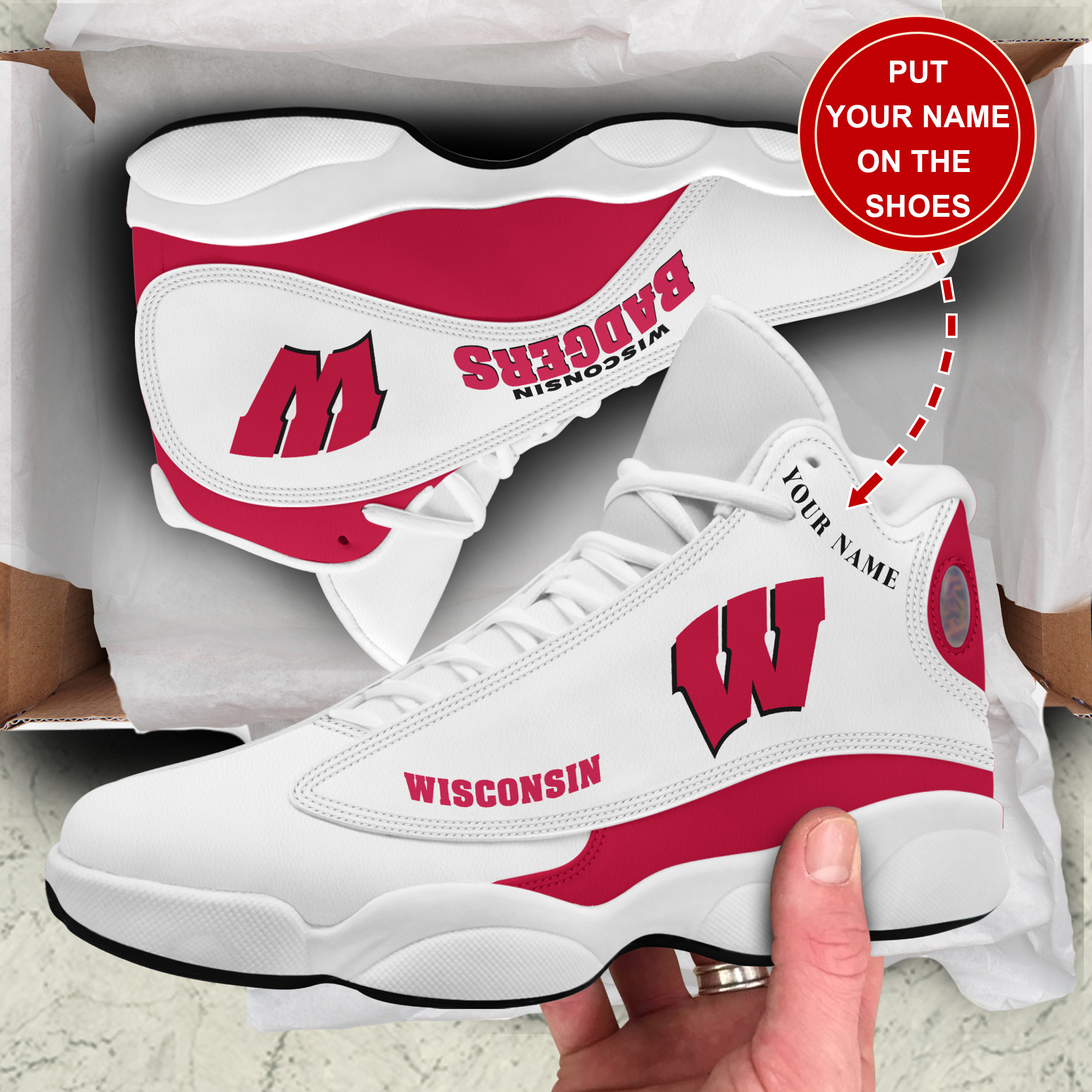 JWFancy Wisconsin Badgers AJ13 Sneakers Shoes For Men And Women