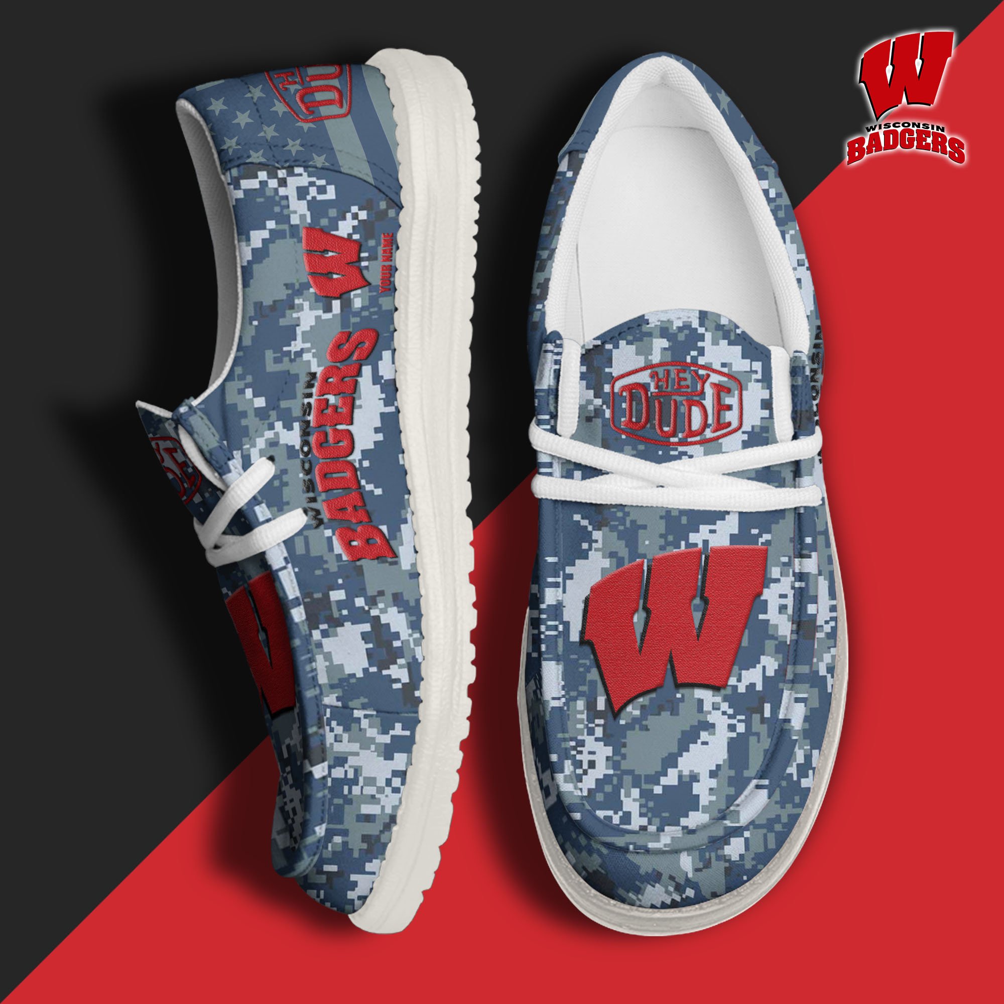 JWFancy Wisconsin Badgers Hey Dude Shoes Wally Men's Lace Up Loafers Comfortable For Men And Women