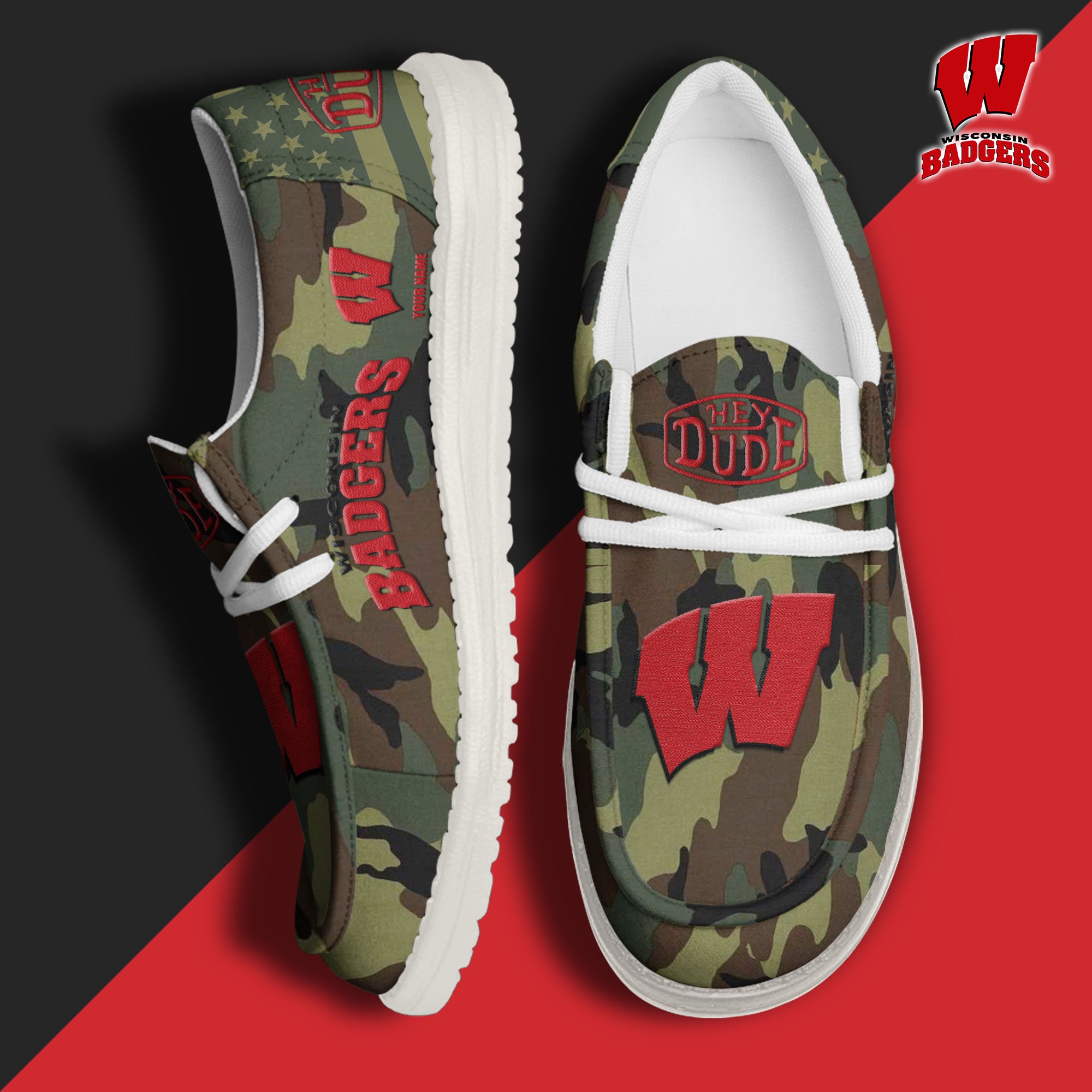 JWFancy Wisconsin Badgers Hey Dude Shoes Wally Men's Lace Up Loafers Comfortable For Men And Women