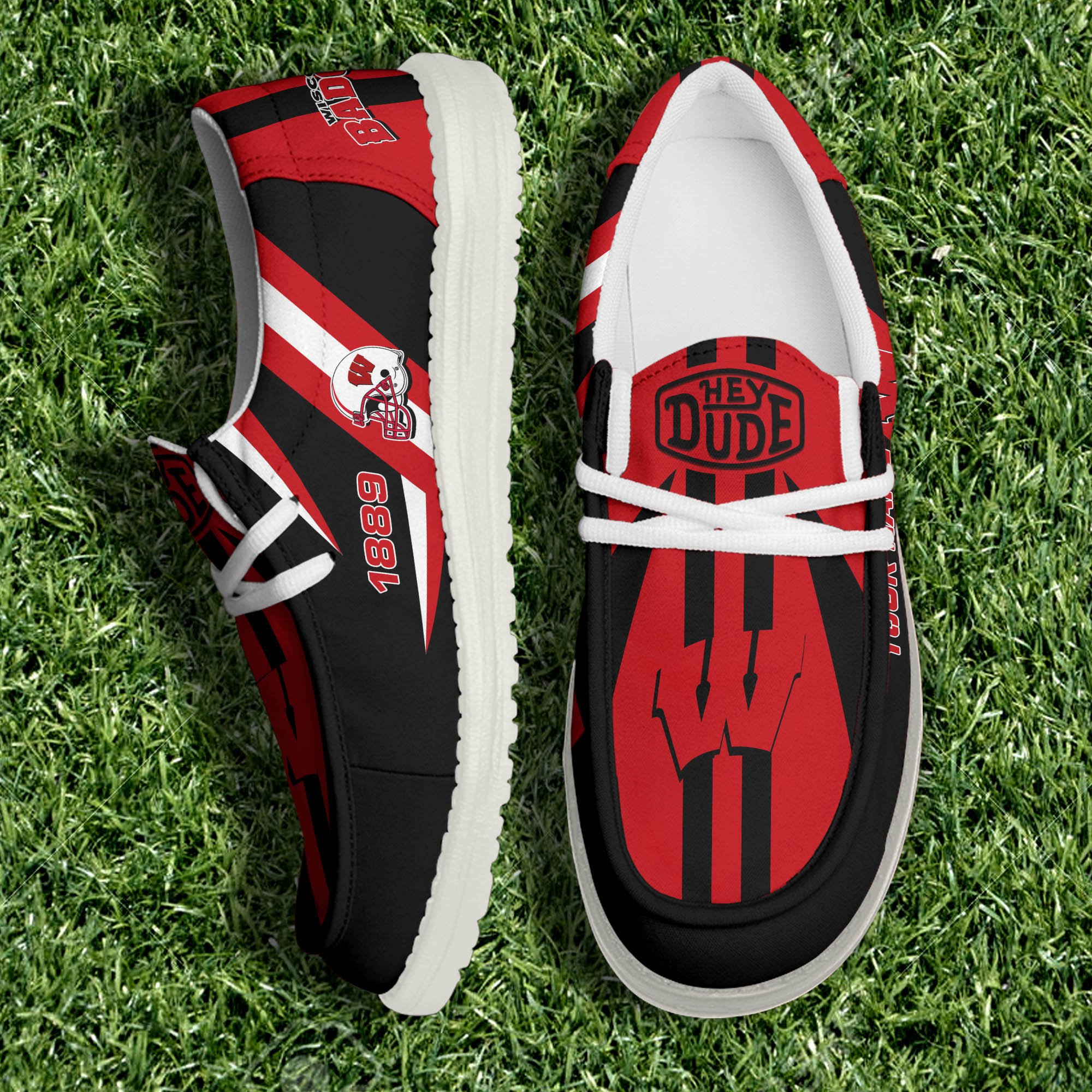 JWFancy Wisconsin Badgers Hey Dude Shoes Wally Men's Lace Up Loafers Comfortable For Men And Women