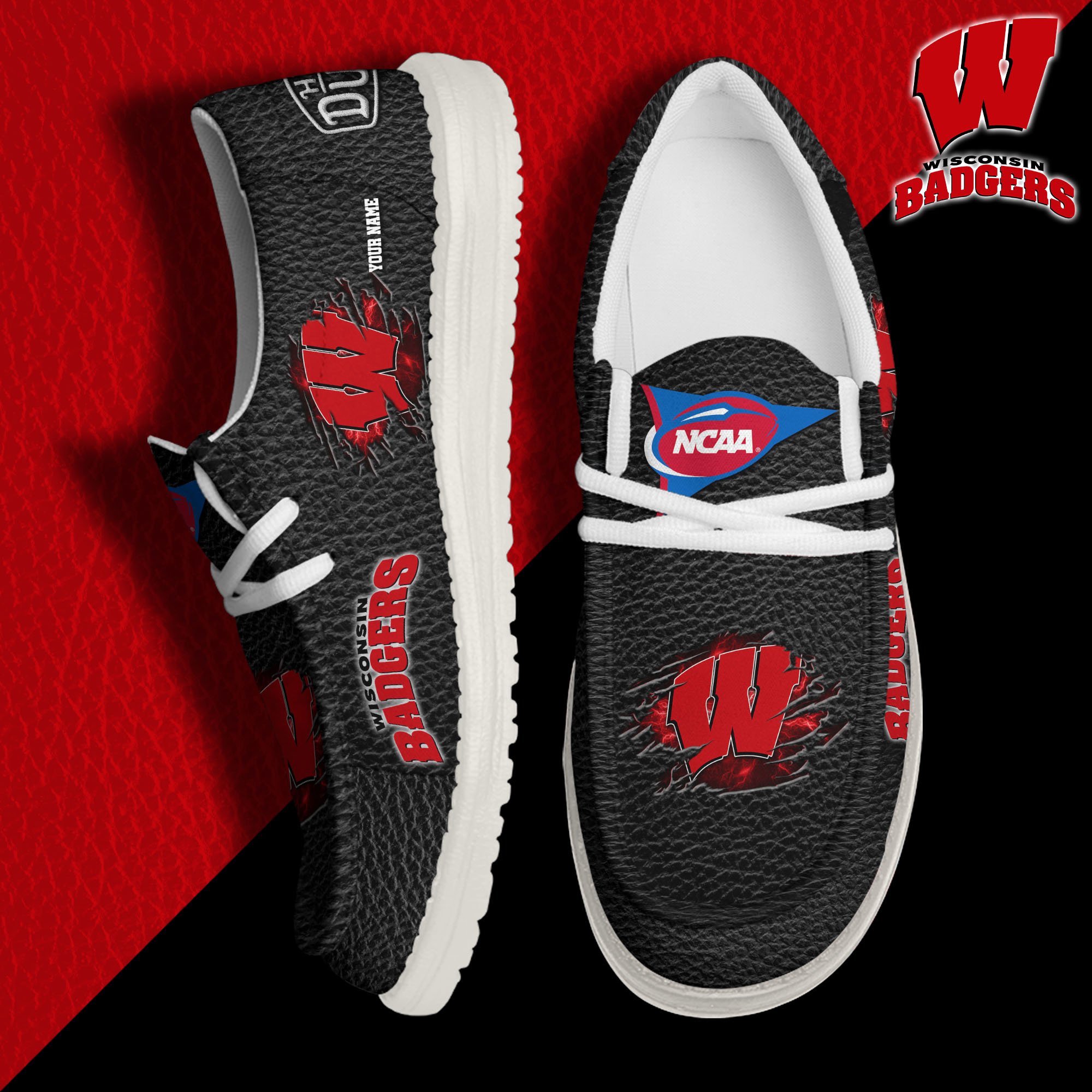 JWFancy Wisconsin Badgers Hey Dude Shoes Wally Men's Lace Up Loafers Comfortable For Men And Women