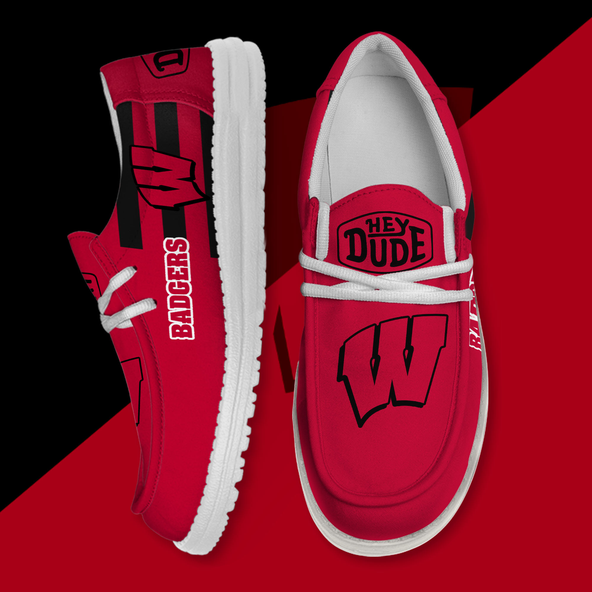 JWFancy Wisconsin Badgers Hey Dude Shoes Wally Men's Lace Up Loafers Comfortable For Men And Women