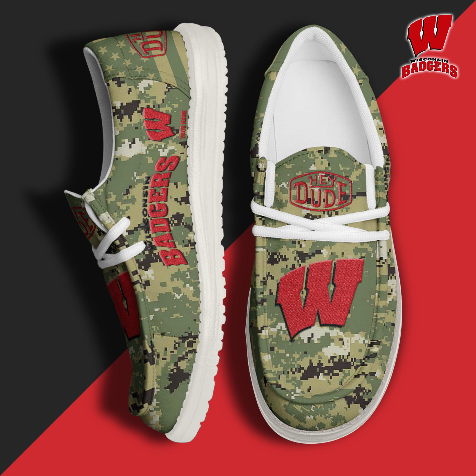 JWFancy Wisconsin Badgers Hey Dude Shoes Wally Men's Lace Up Loafers Comfortable For Men And Women